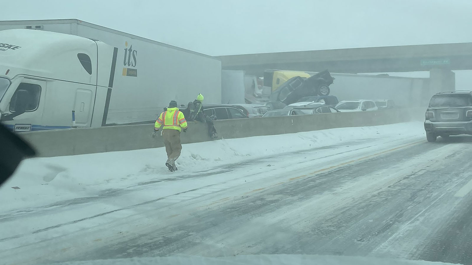 A multi-vehicle crash is seen on the Ohio Turnpike on December 23.