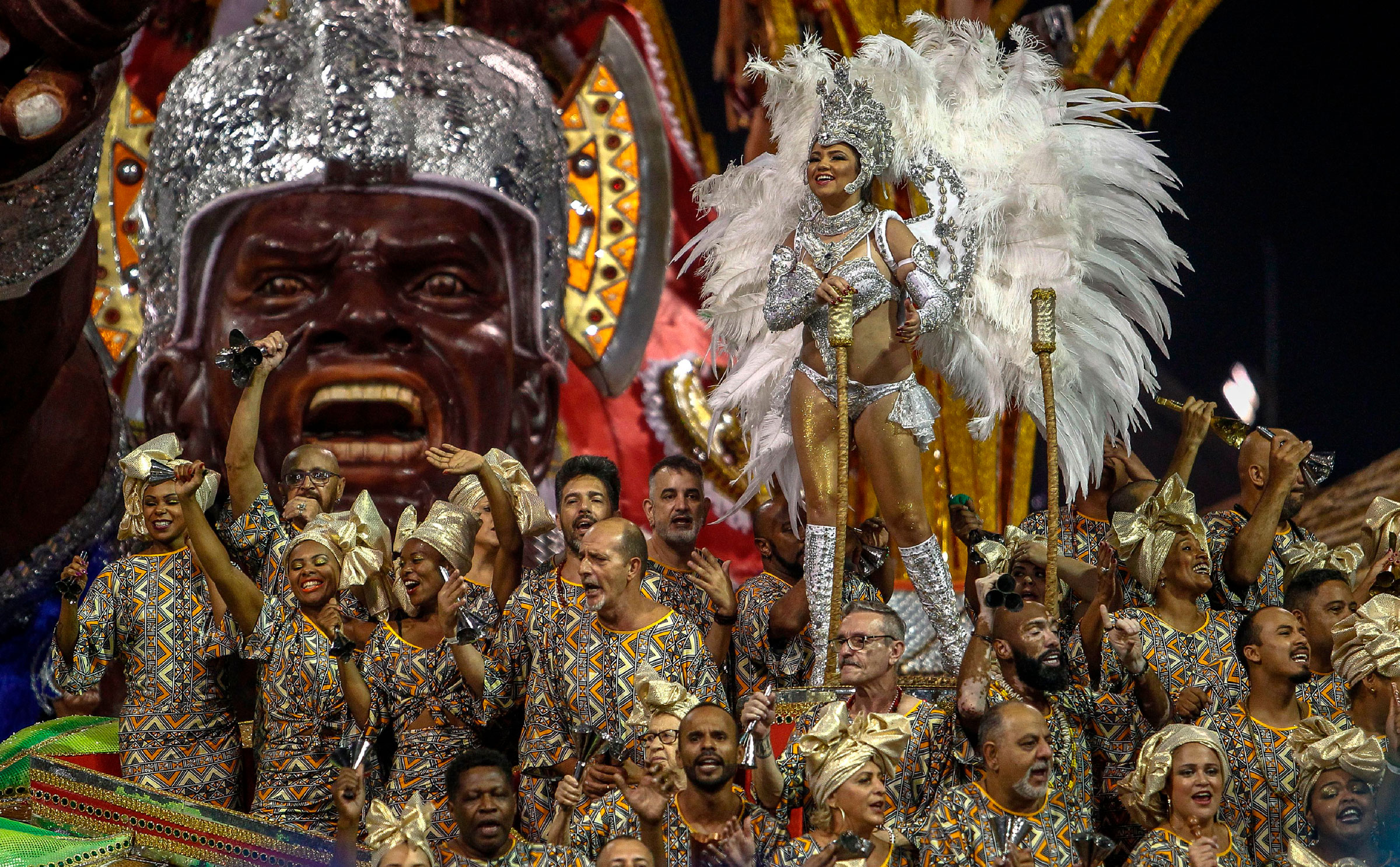 People participate in a Carnival parade in São Paulo, Brazil, in March 2019.