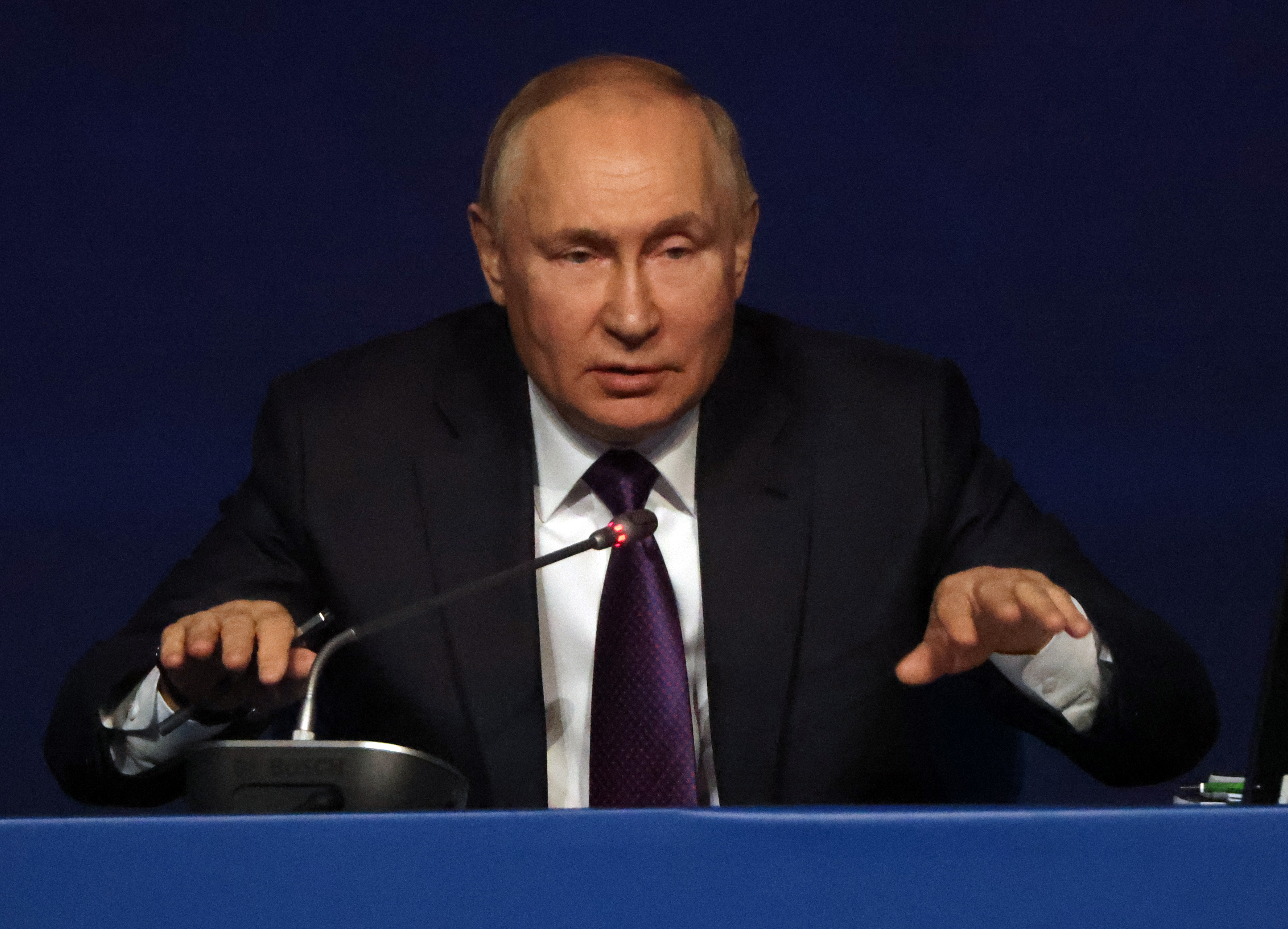 Russian President Vladimir Putin gestures during a forum on November 29.