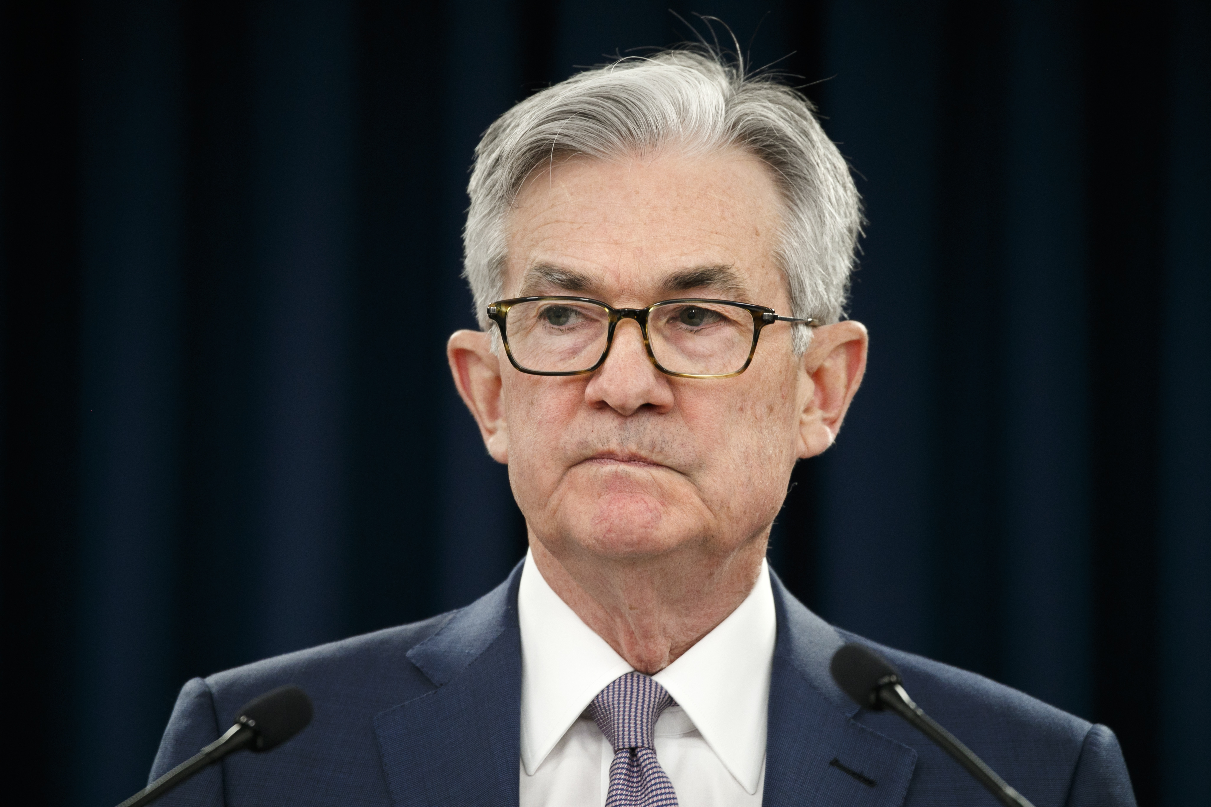 Jerome Powell, the chair of the US Federal Reserve, holds a news conference in Washington on March 3.