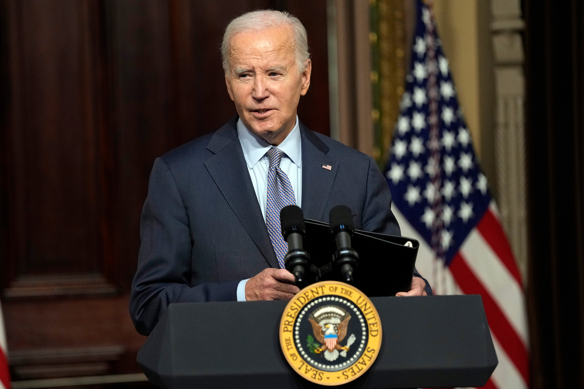 US President Joe Biden speaks at the White House on October 11. 