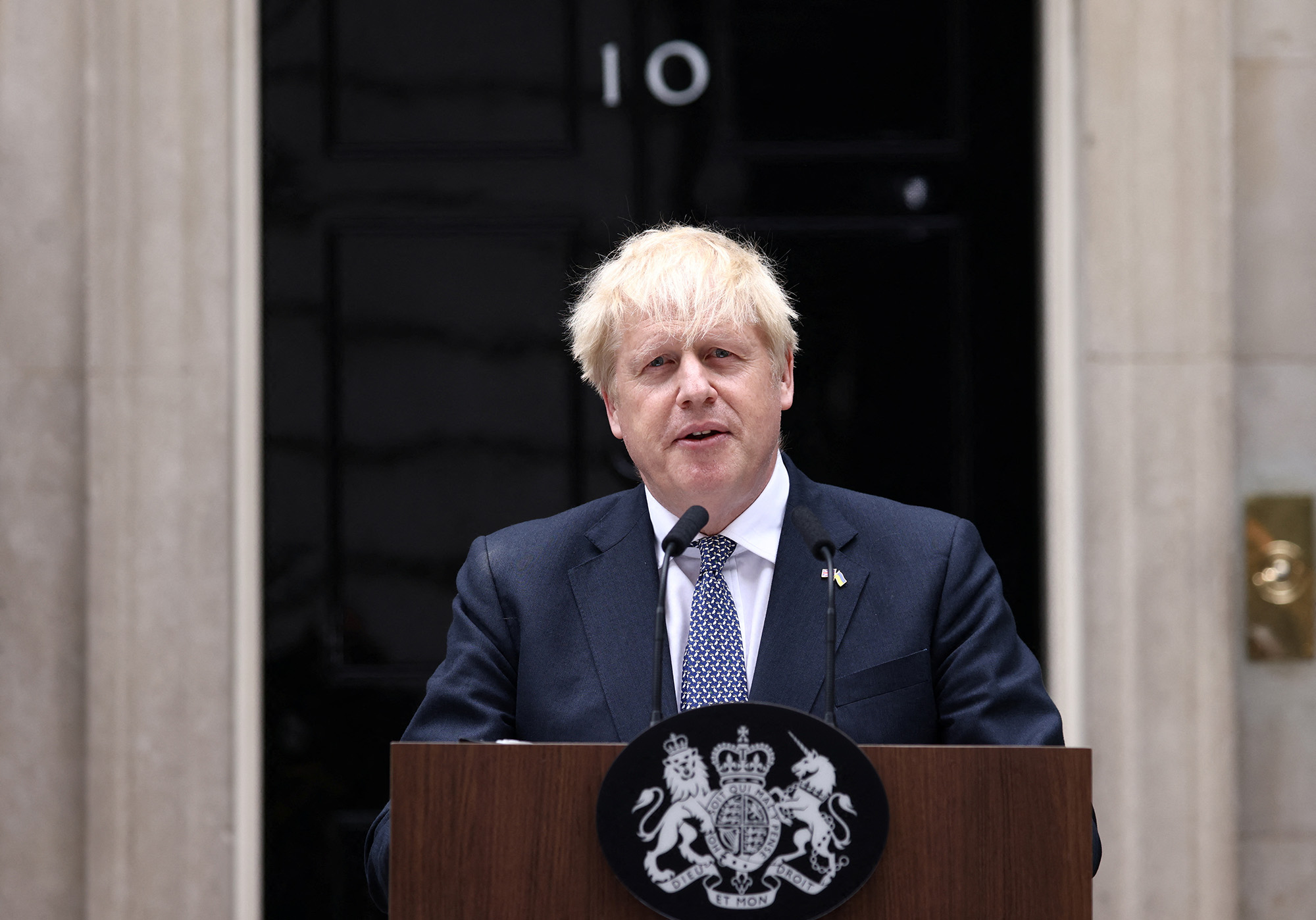 British Prime Minister Boris Johnson makes a statement at Downing Street in London, England, on July 7.