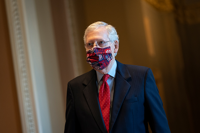 Senate Majority Leader Mitch McConnell (R-KY) walks to the Senate floor at the U.S. Capitol on July 30, 2020 in Washington, DC.