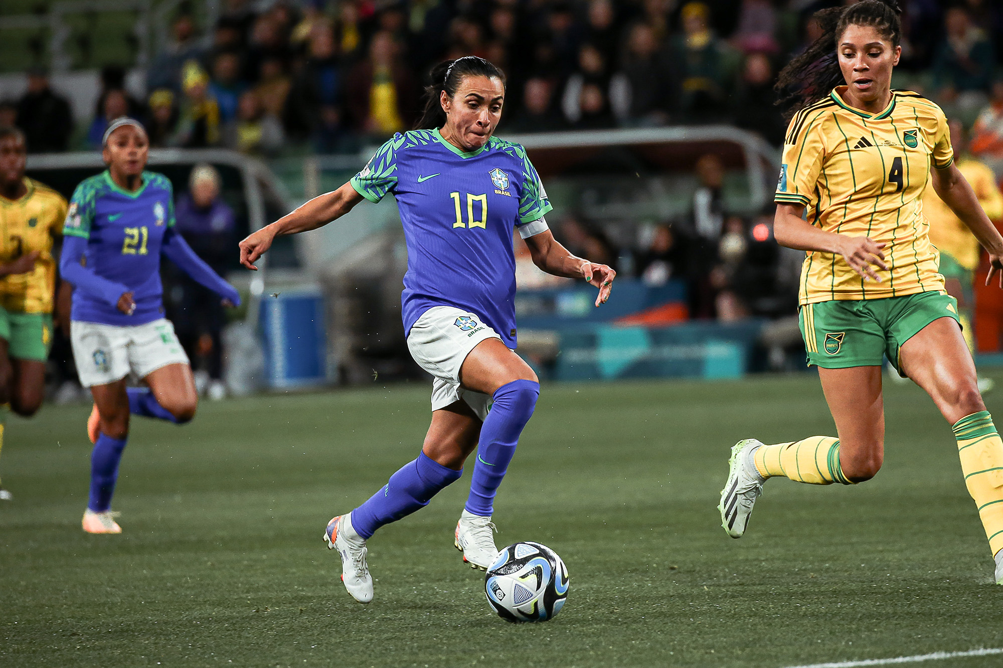 Marta of Brazil controls the ball during the FIFA Women's World Cup Australia & New Zealand 2023 Group F match between Jamaica and Brazil at Melbourne Rectangular Stadium on August 2, in Melbourne, Australia. 