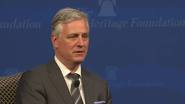 Robert O’Brien, President Trump’s national security adviser, speaking at the Heritage Foundation. 