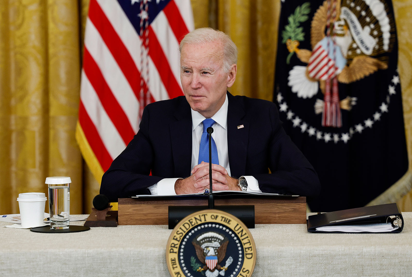 President Joe Biden gives remarks at the White House on Friday in Washington, DC.