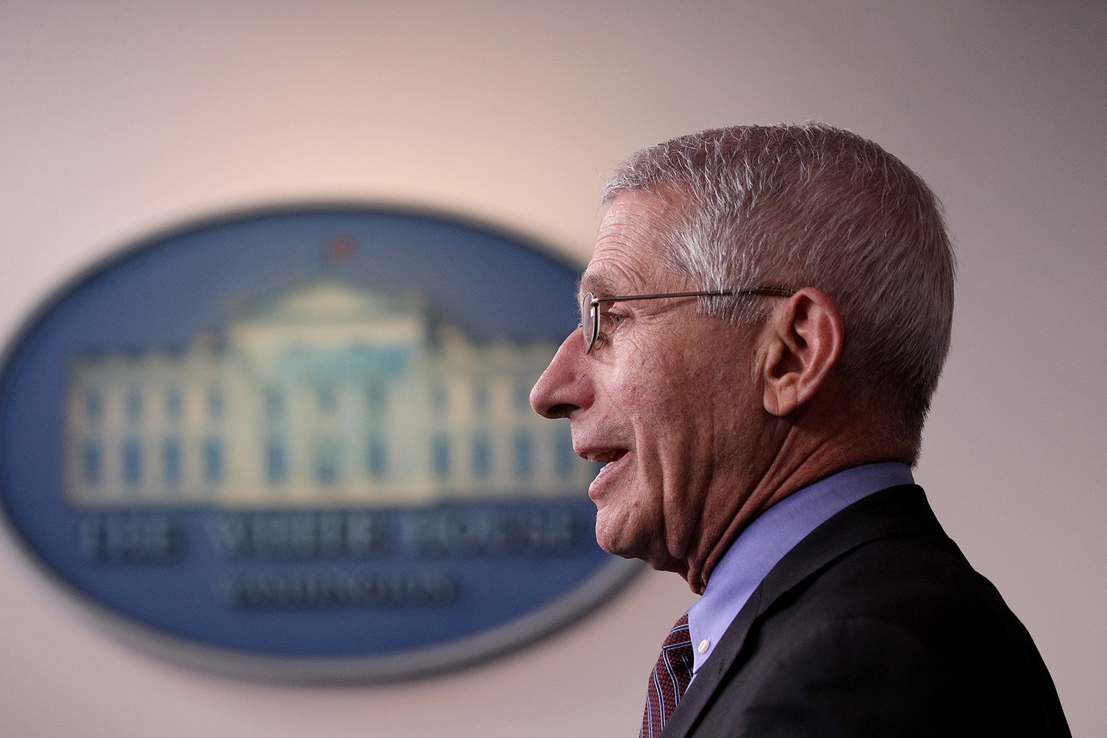 Dr. Anthony Fauci attends a coronavirus briefing at the White House in April.