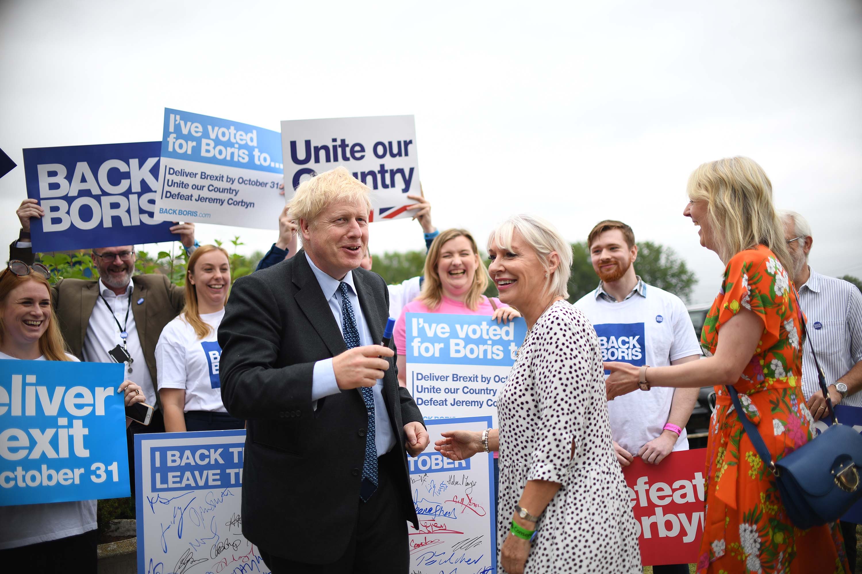 Boris Johnson appears with Nadine Dorries during an event in Wyboston, Bedfordshire, in July 2019.