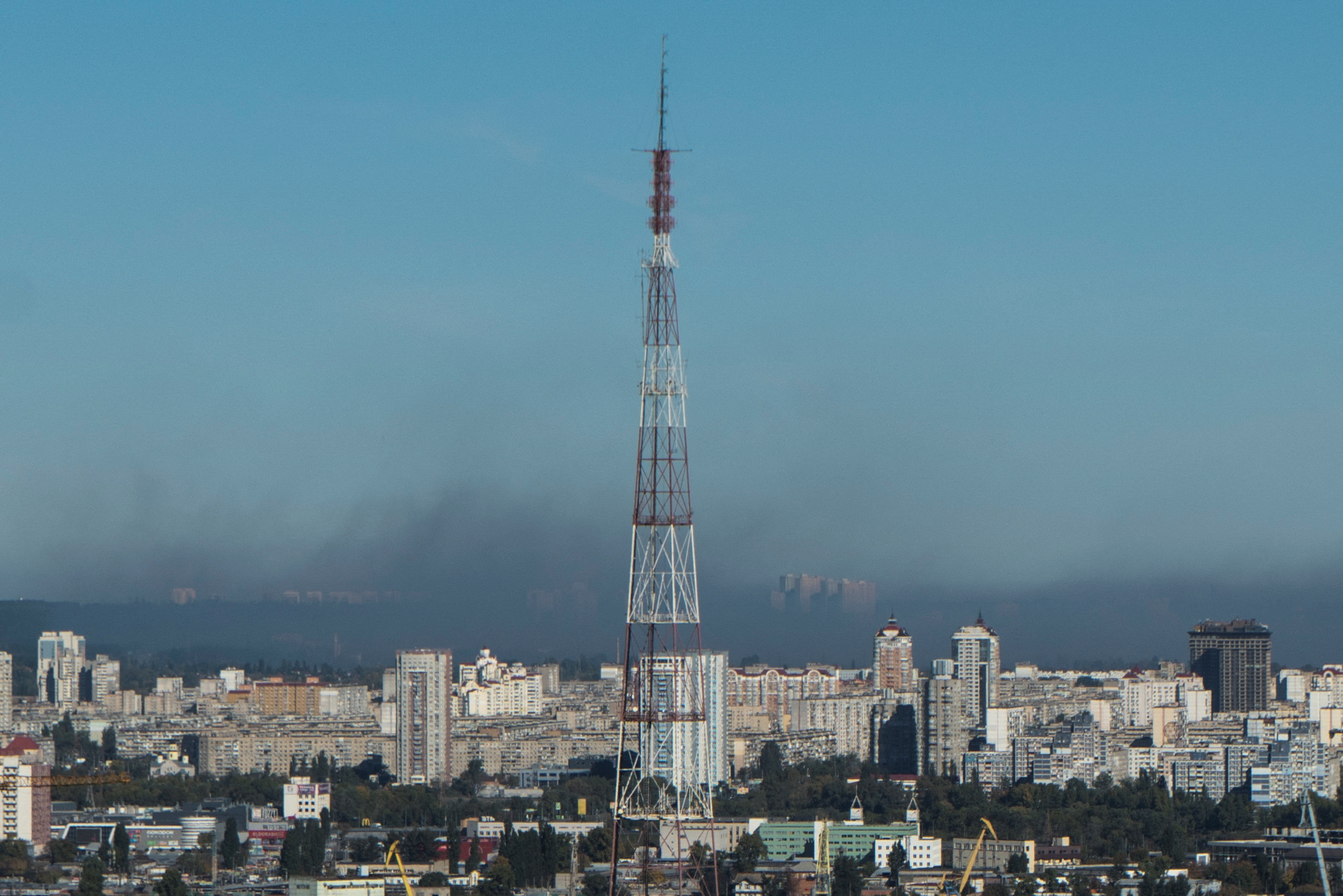 Smokes rises on outskirts of the city during a Russian missile attack in Kyiv, Ukraine, on October 11.