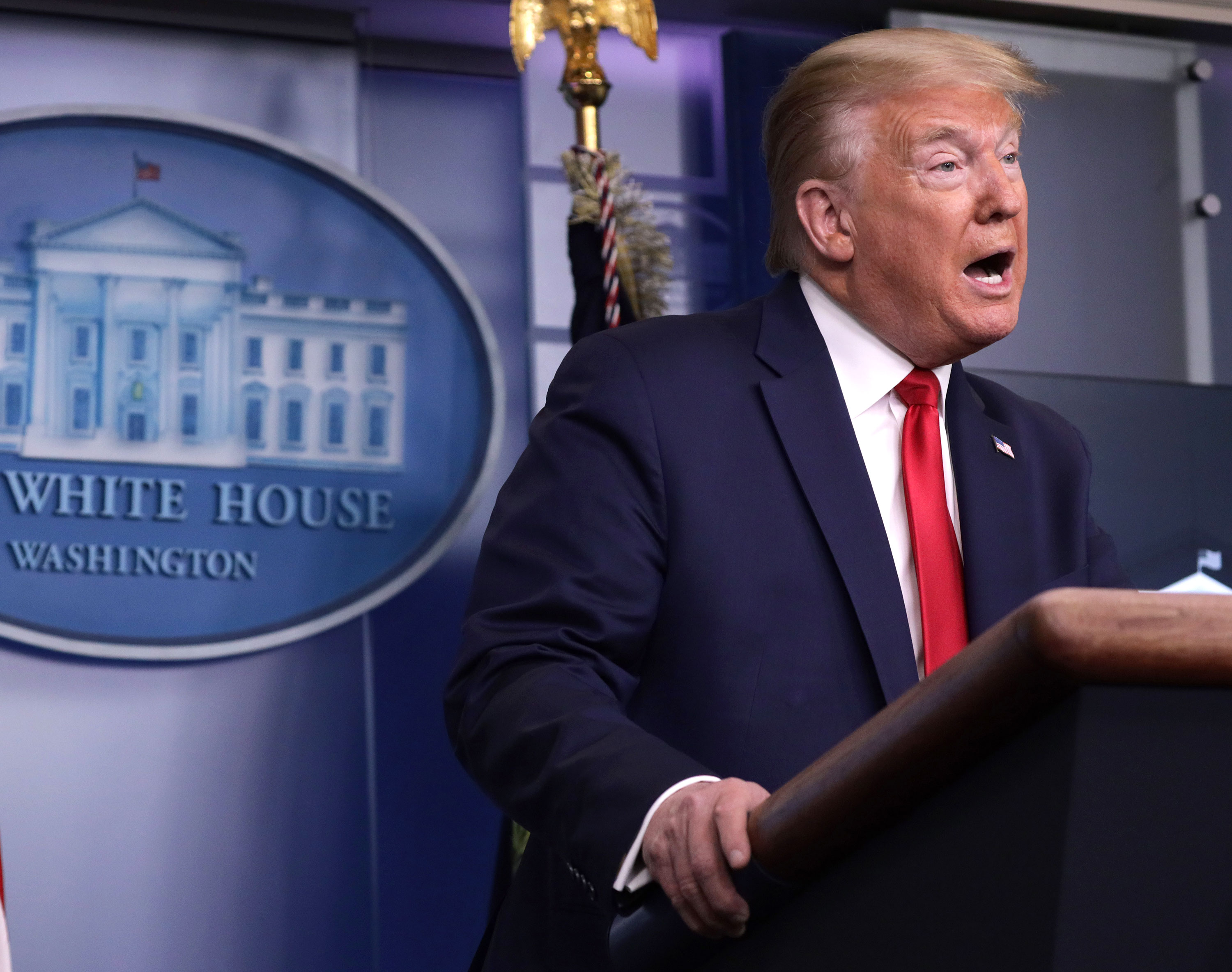 President Donald Trump speaks during a press briefing at the White House on May 22 in Washington.