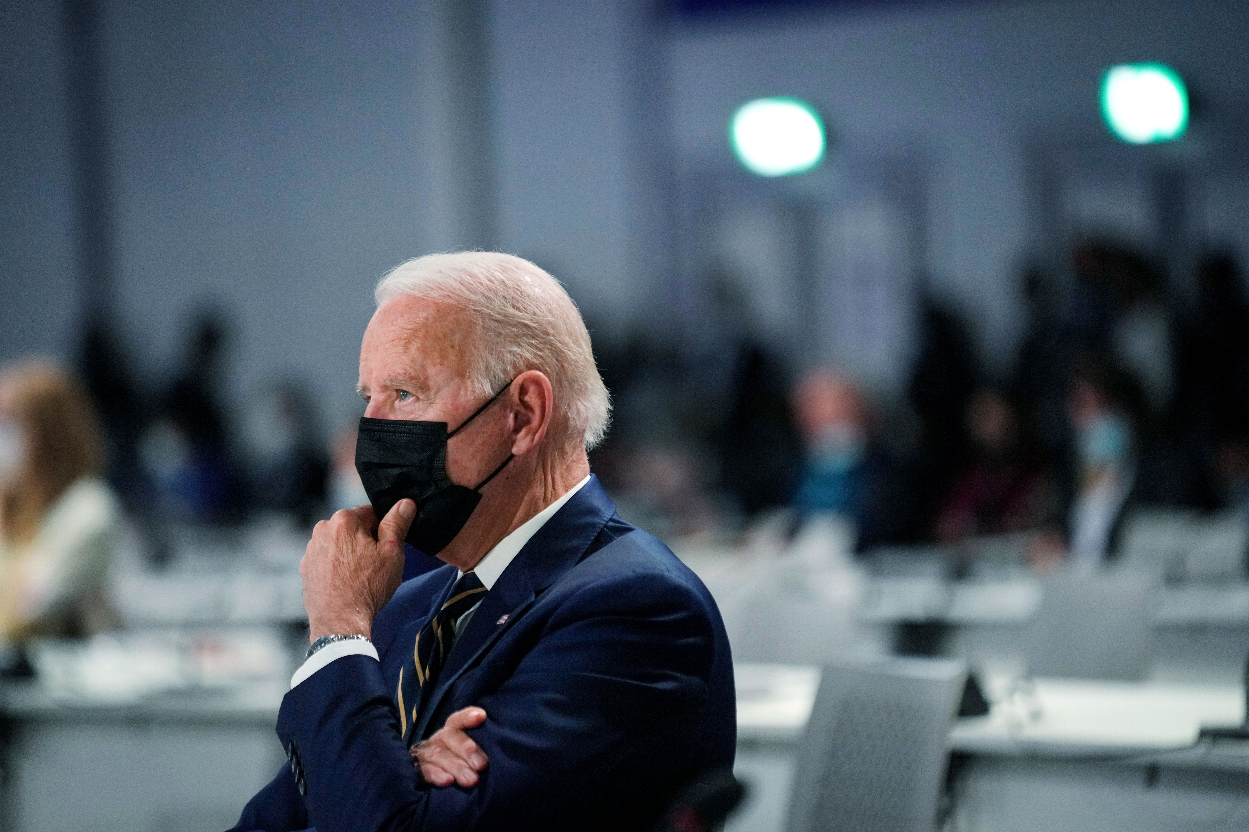 US President Joe Biden attends the opening session of COP26 in Glasgow, Scotland, on November 1.