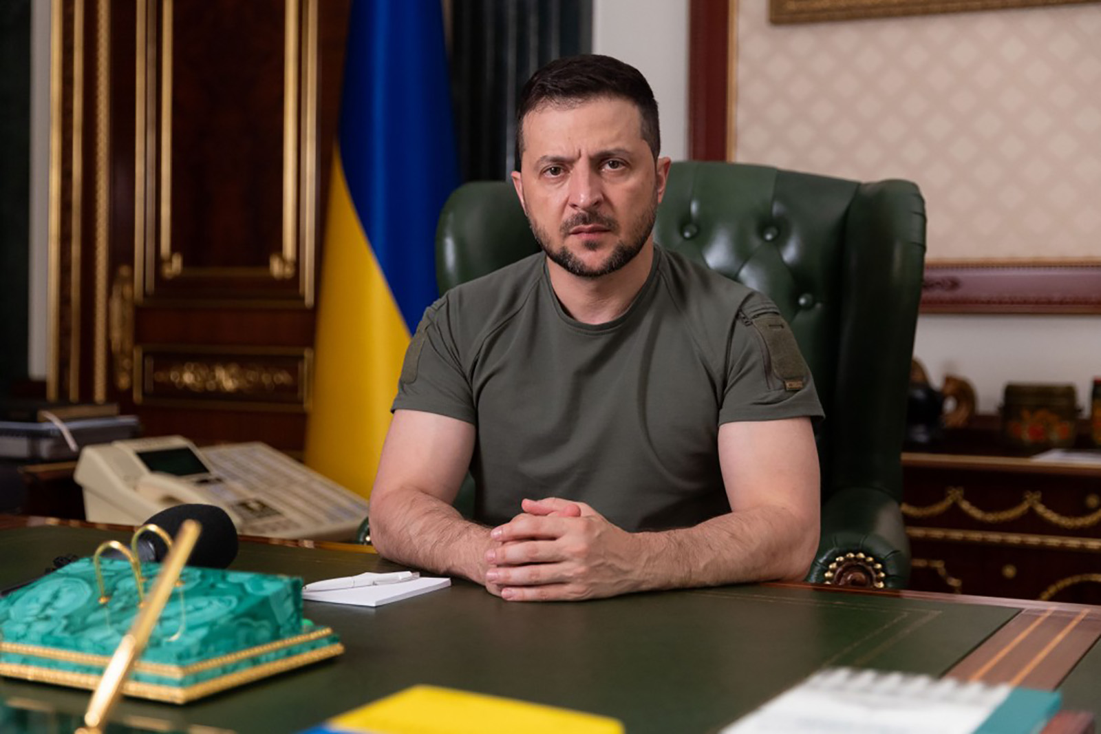 Ukrainian President Volodymyr Zelensky in his office in Kyiv, Ukraine.