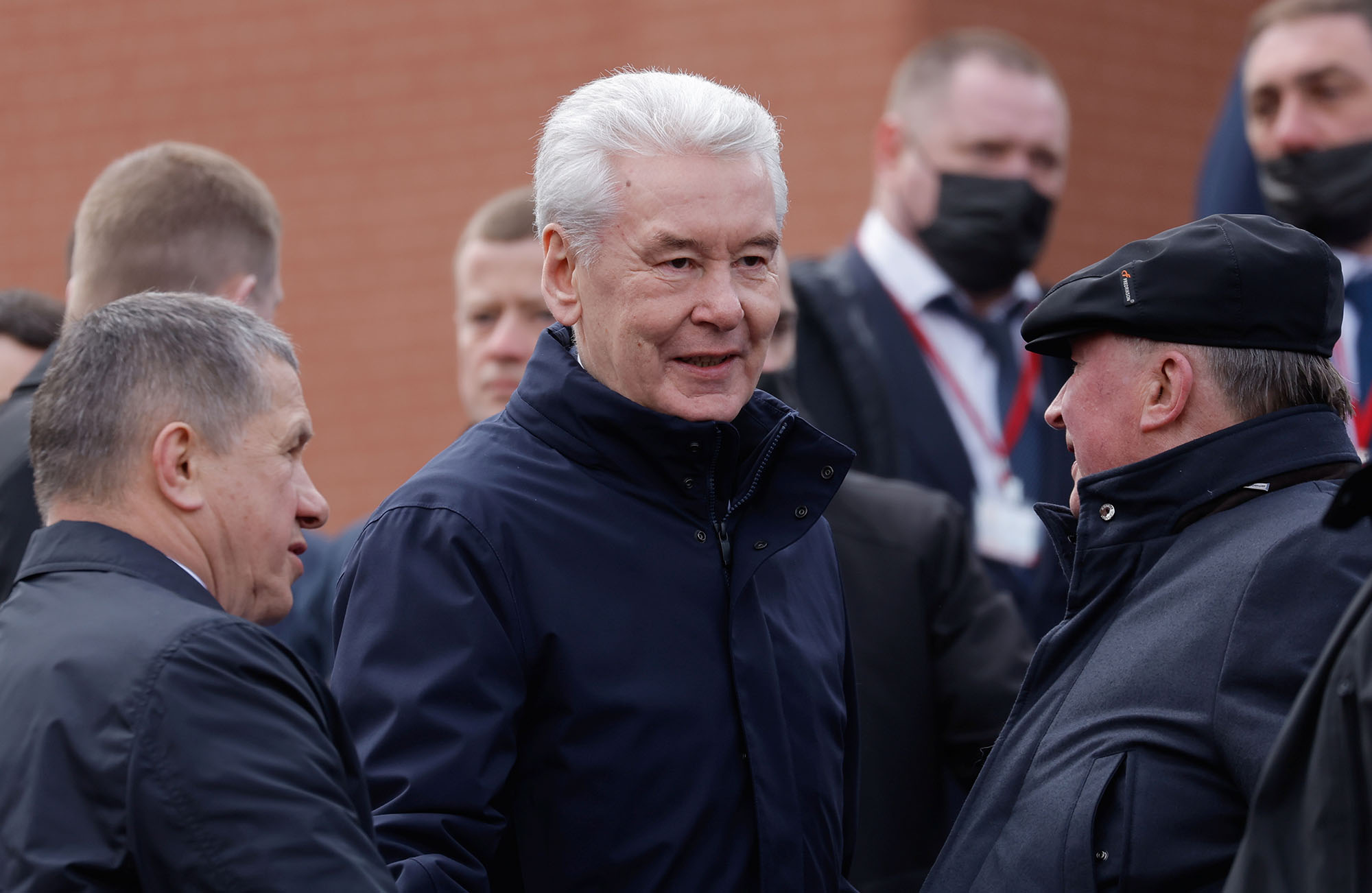 Mayor of Moscow Sergei Sobyanin, center, attends a military parade on Victory Day in Red Square, Moscow, Russia, on May 9.