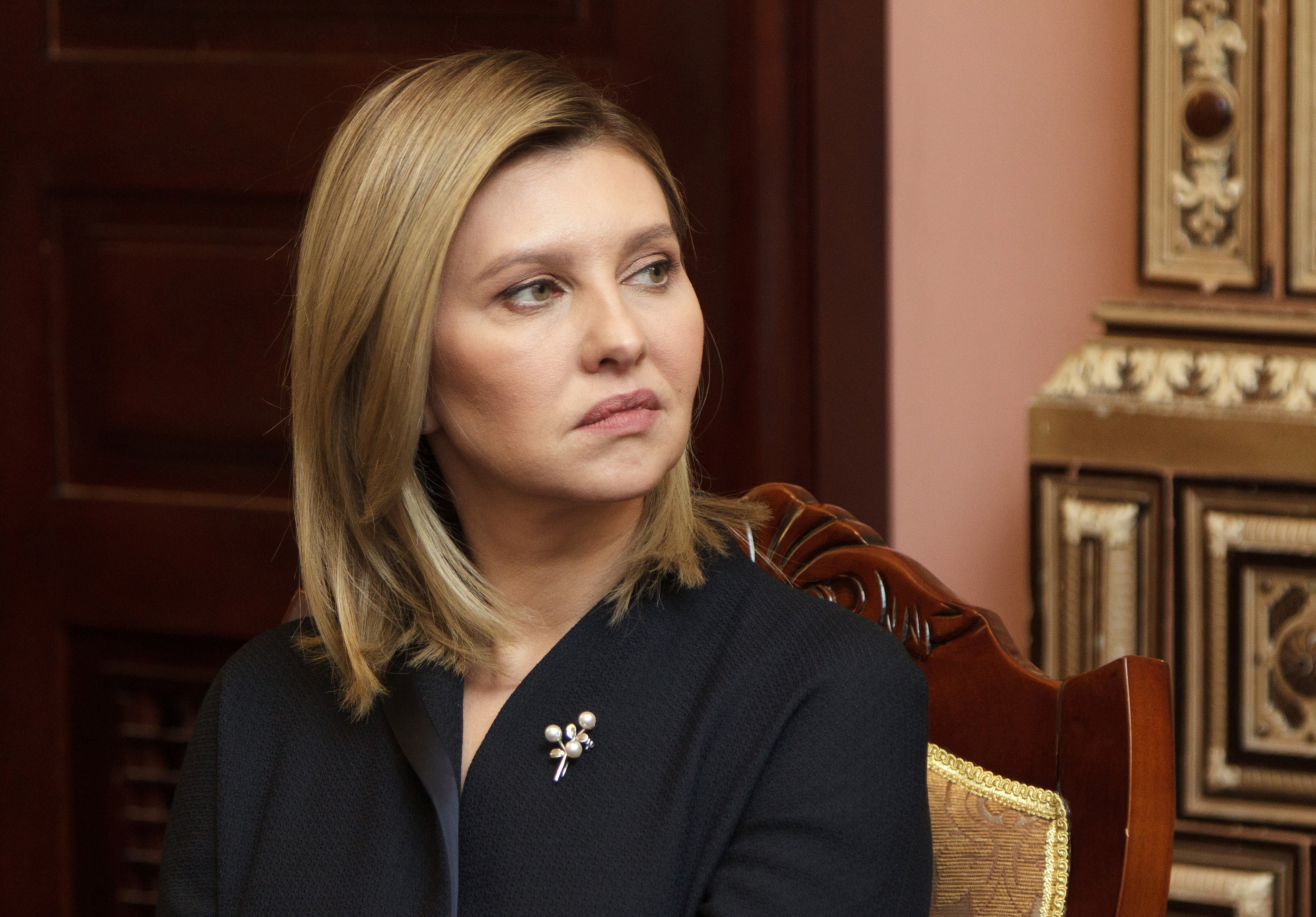 Ukrainian First Lady Olena Zelenska attends a book presentation event in Kyiv, Ukraine, on February 21.