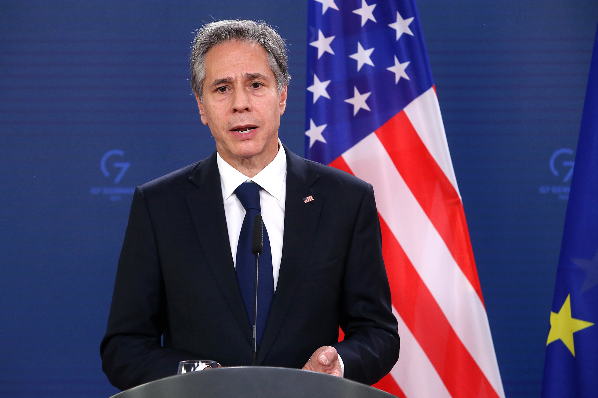 US Secretary of State Antony Blinken attends a press conference at the Federal Foreign Office in Berlin on June 24.