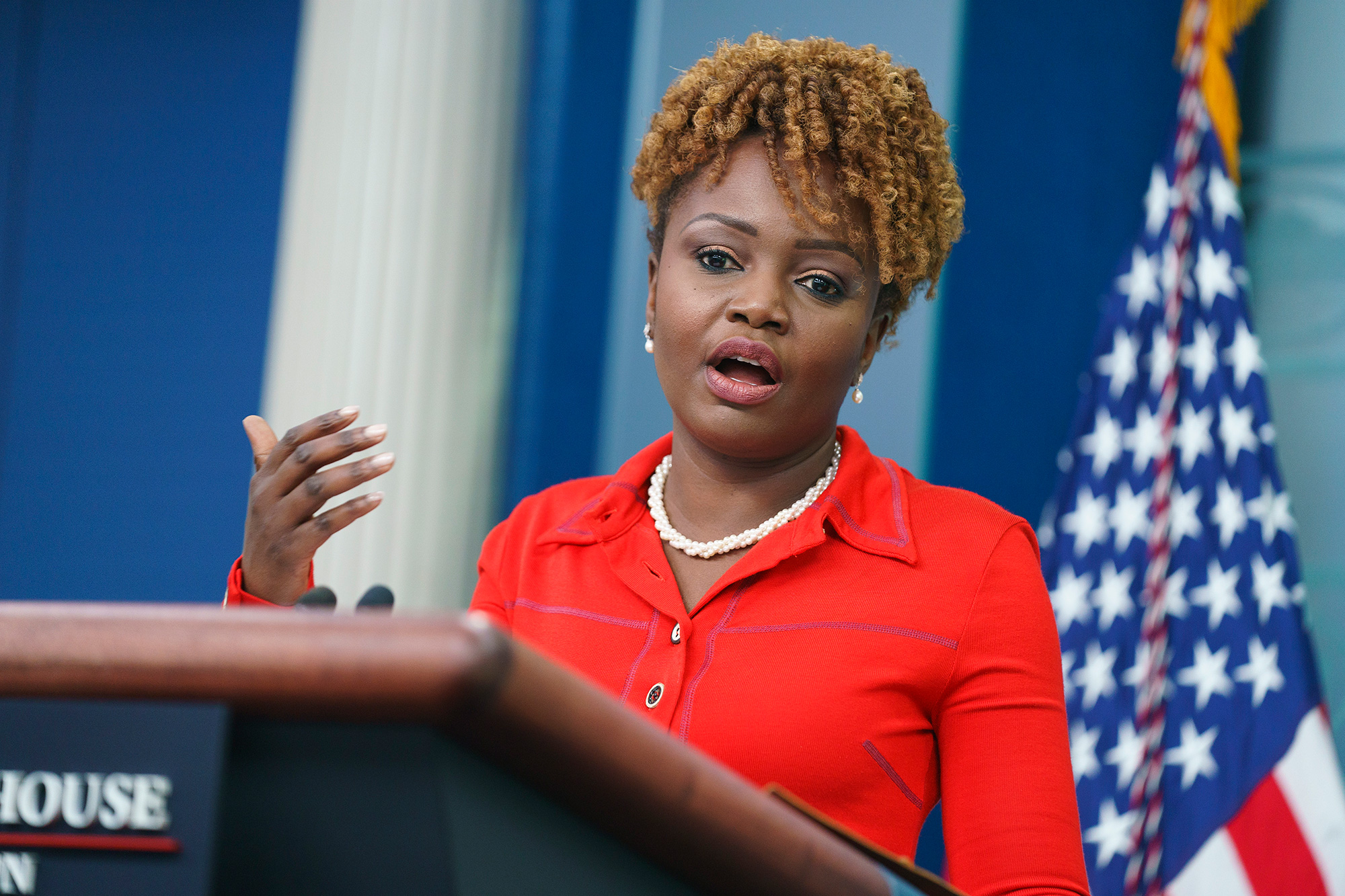 White House press secretary Karine Jean-Pierre speaks during a briefing at the White House in Washington DC, on May 9.