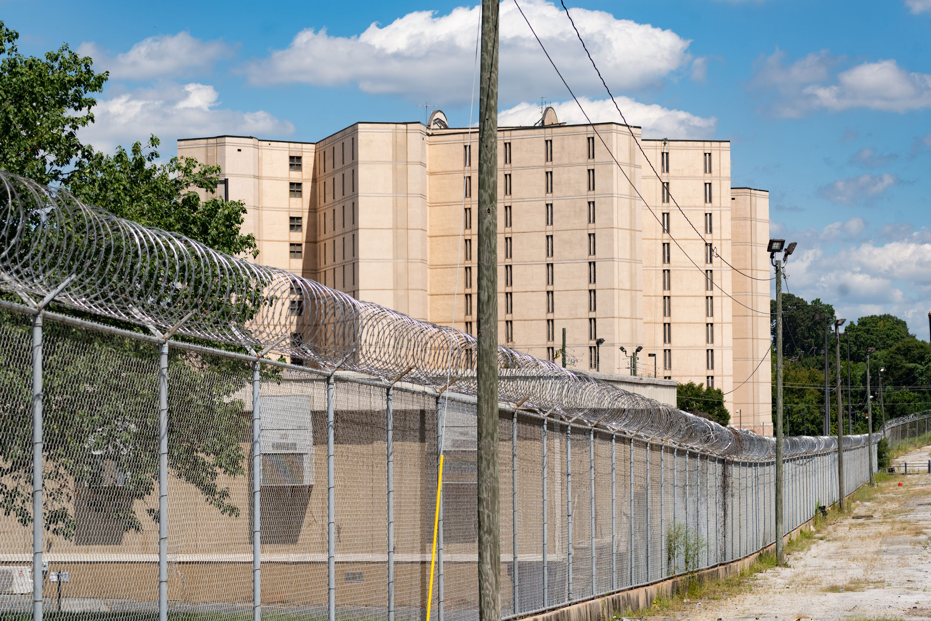 An exterior view of the Fulton County Jail in Atlanta on August 16.