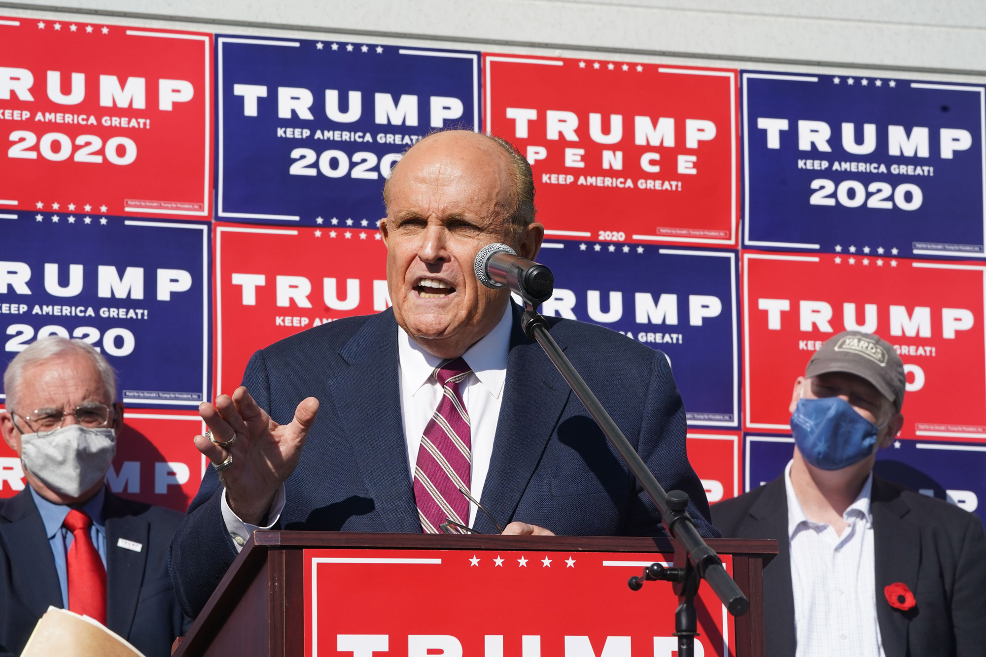 Rudy Giuliani, President Trump's personal lawyer, speaks at a news conference in the parking lot of a landscaping company on November 7 in Philadelphia. 