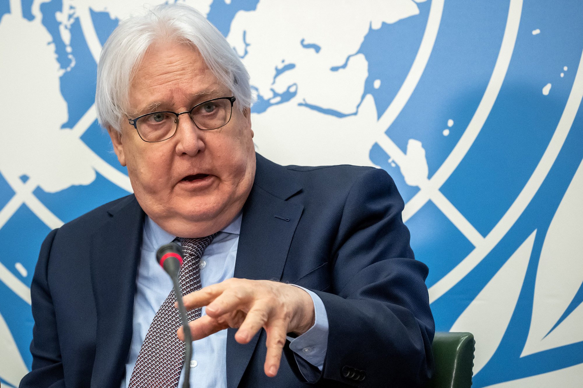 UN Emergency Relief Coordinator Martin Griffiths speaks during a joint press conference in Geneva, on February 27, 2023.