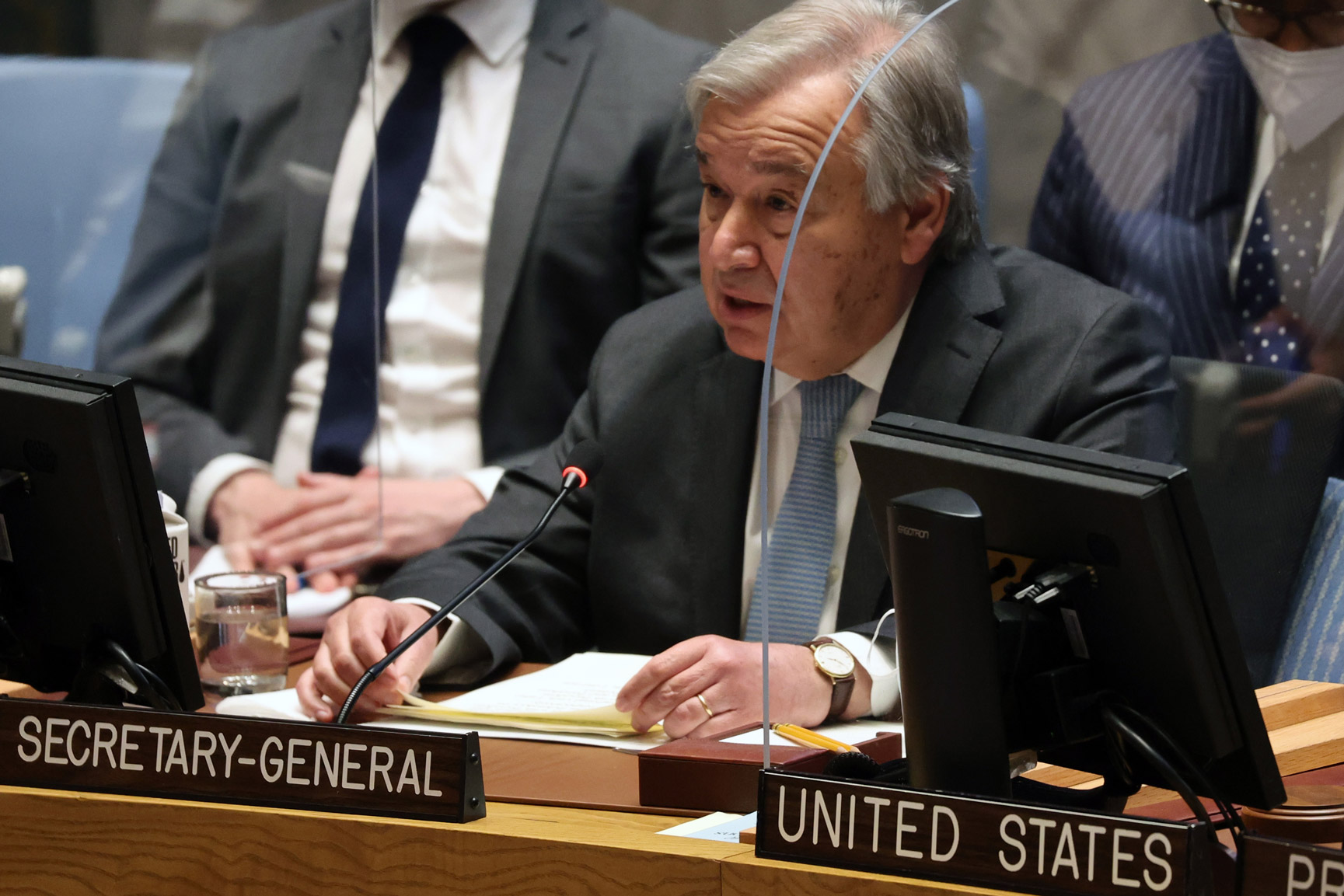 UN Secretary-General António Guterres addresses the Security Council in New York on May 5.