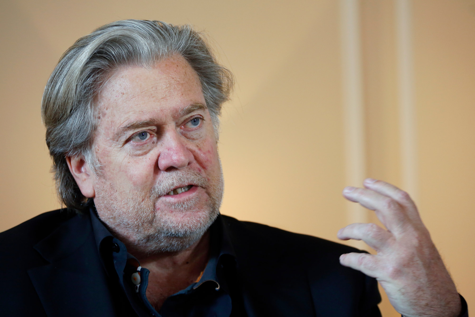 Former White House strategist Steve Bannon pauses prior to an interview in Paris on May 27, 2019. 