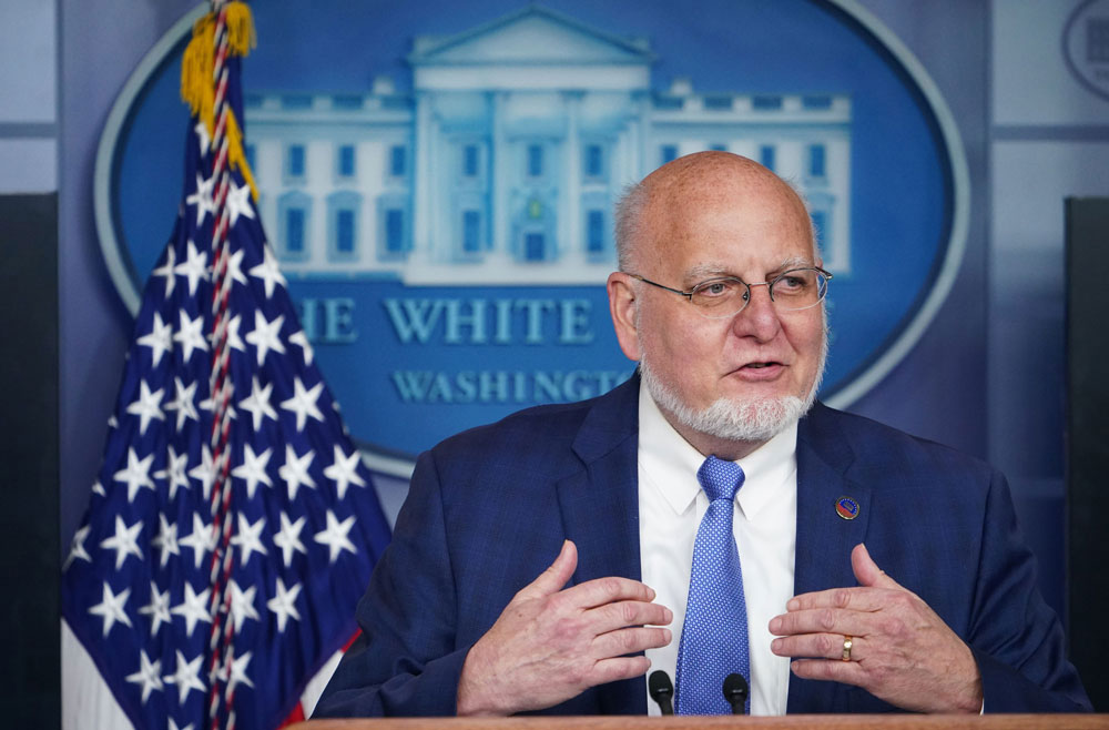 CDC Director Robert R. Redfield speaks during the daily briefing on the novel coronavirus on April 8 in Washington.