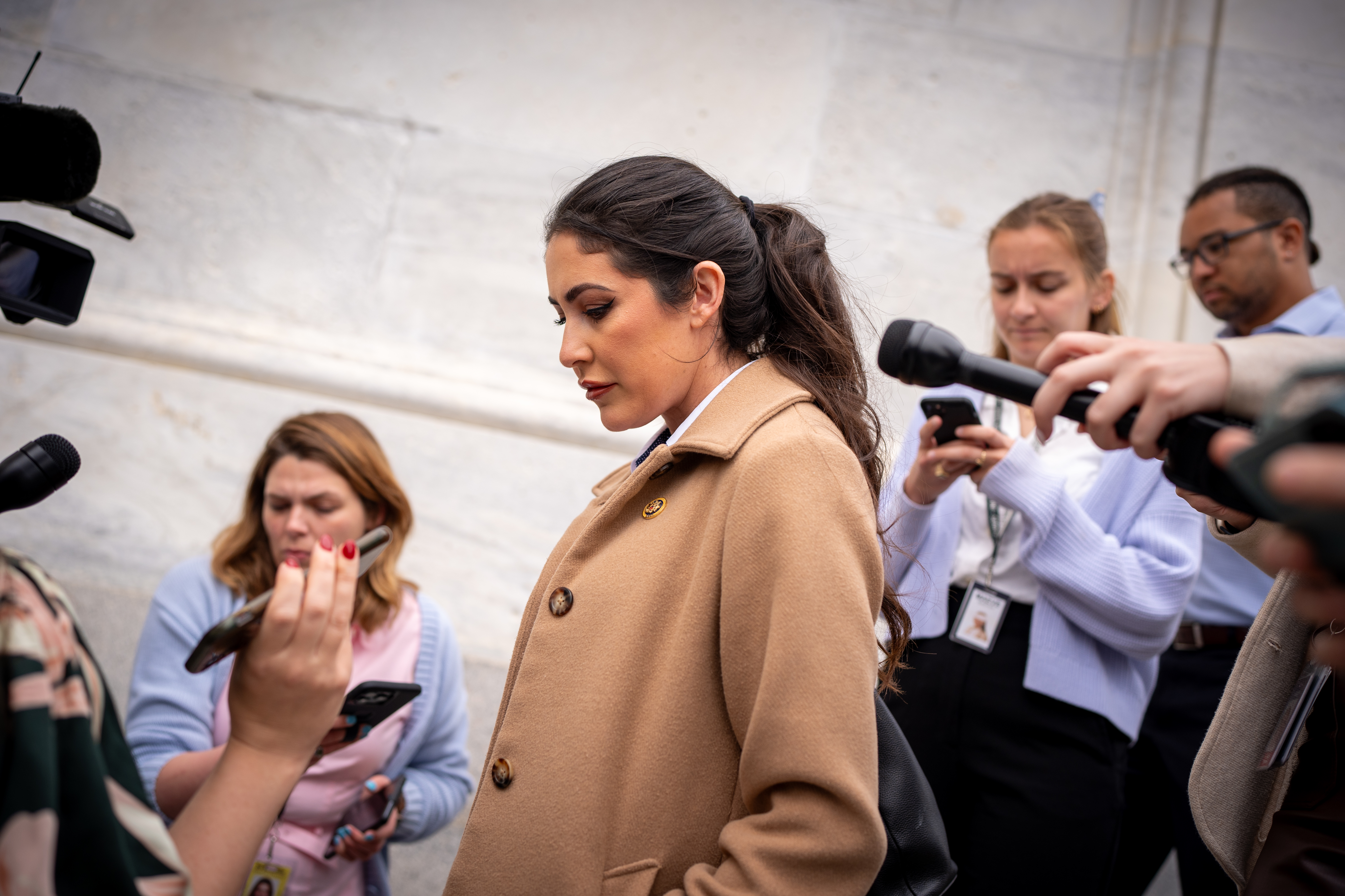 Rep. Anna Paulina Luna listens to reporters in Washington, DC, on April 19.