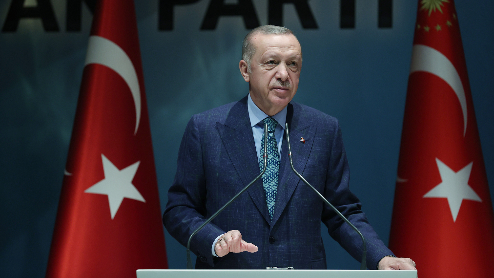 Turkish President Recep Tayyip Erdoğan speaks during a meeting in Ankara, Turkey, on May 11. 