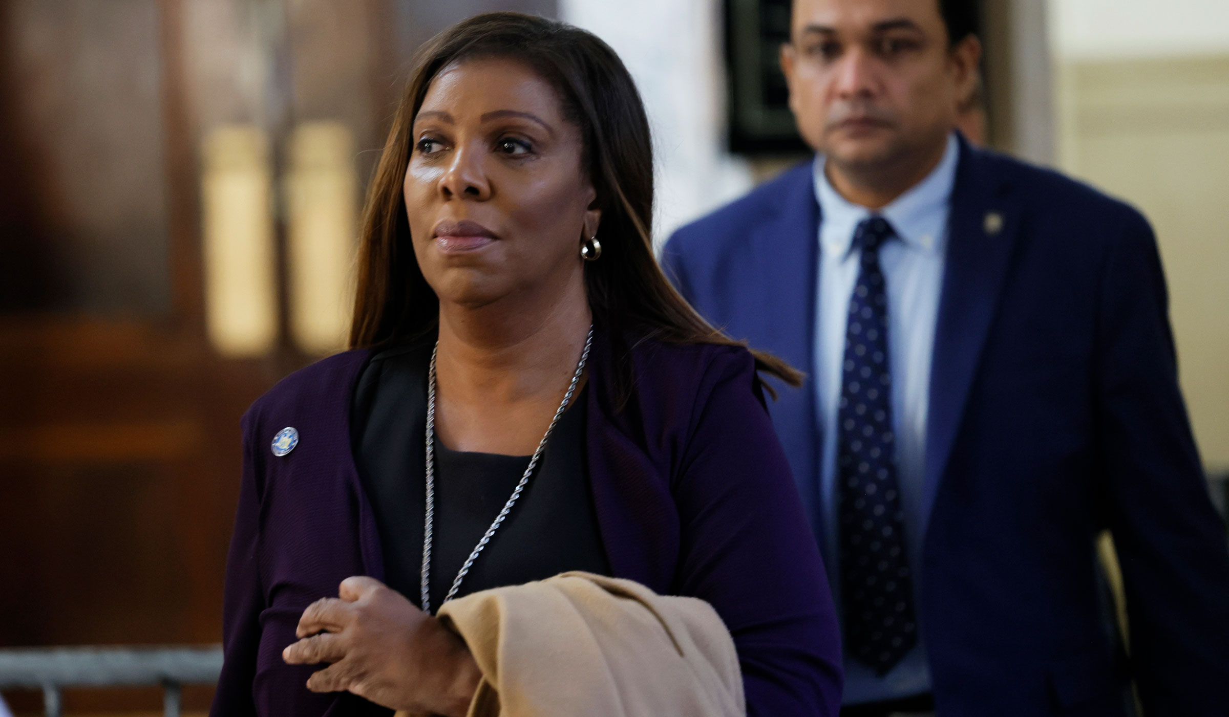 New York Attorney General Letitia James exits the courtroom during the civil fraud trial in November.