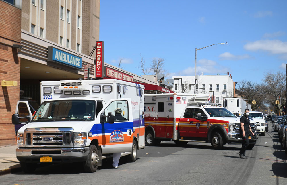 Ambulances at the Wyckoff Heights Medical Center in Brooklyn, New York, on April 2.