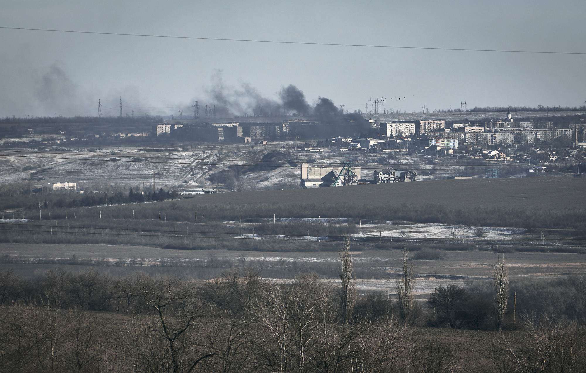 Smoke raises after shelling in Soledar, Donetsk region, Ukraine, on January 11.