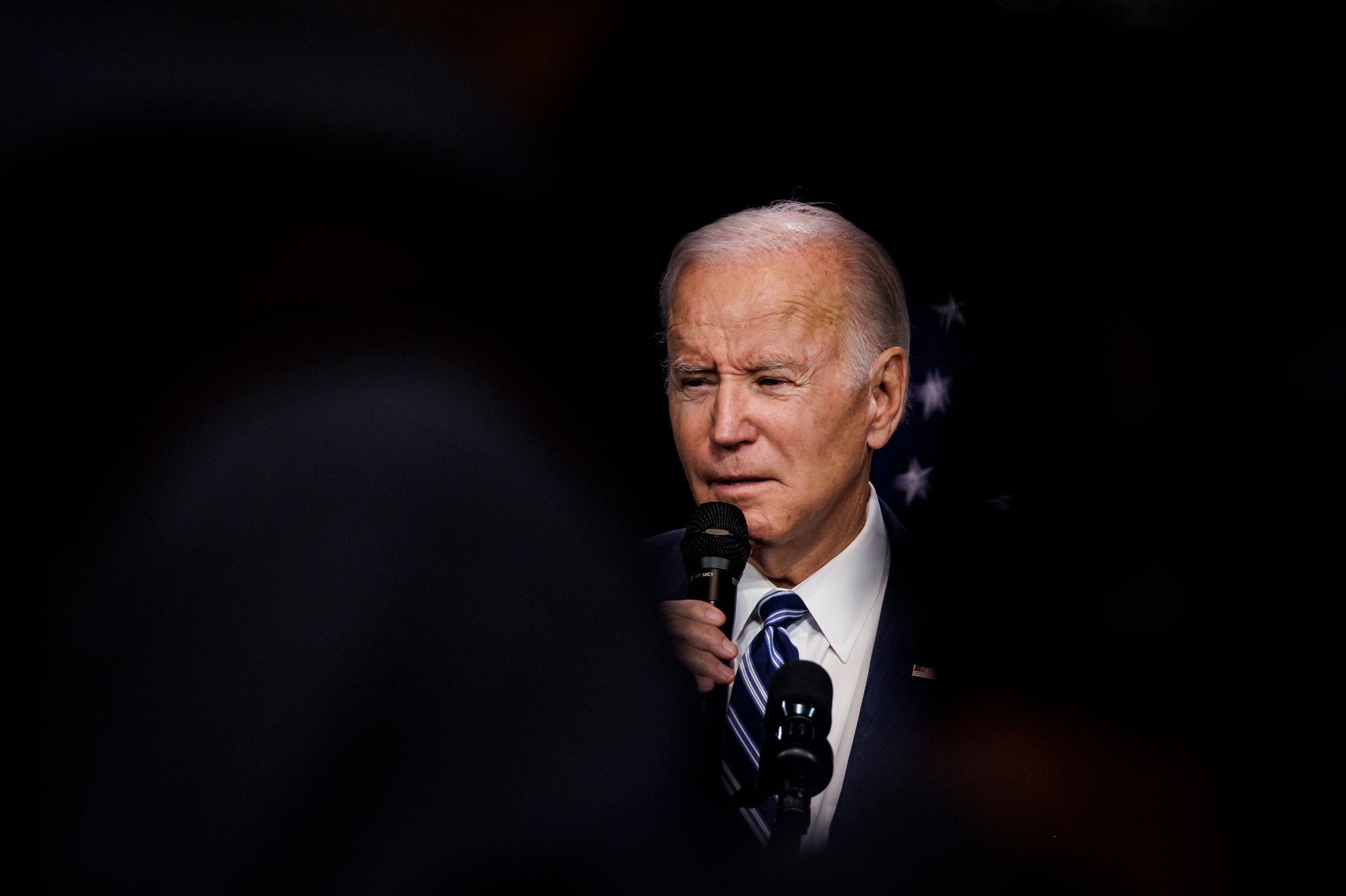 US President Joe Biden speaks during an lawsuit   astatine  the Howard Theatre successful  Washington, DC connected  Thursday.