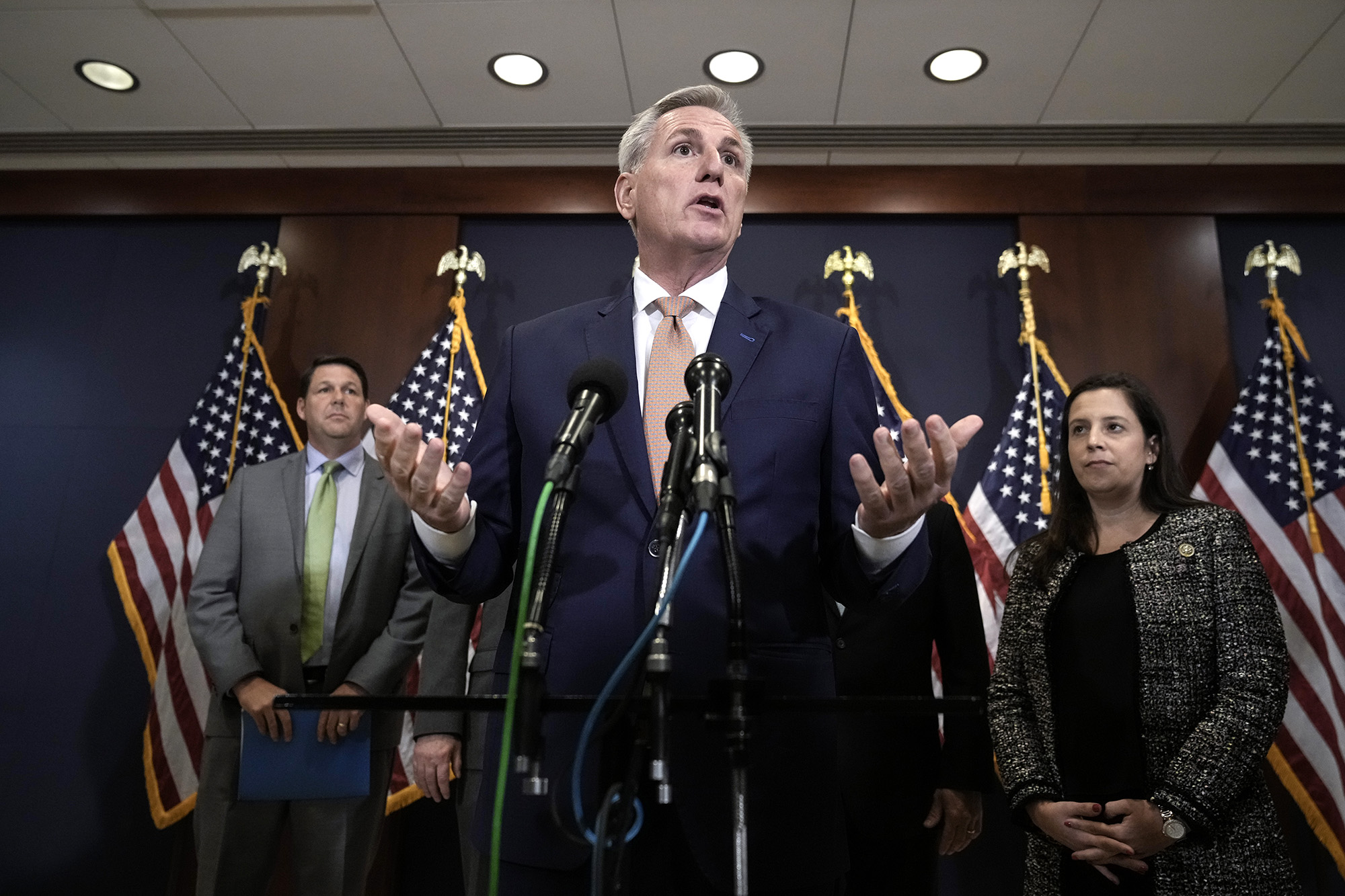 Speaker of the House Kevin McCarthy (R-CA) speaks during a news conference after a budget briefing at the U.S. Capitol March 8, in Washington, DC.