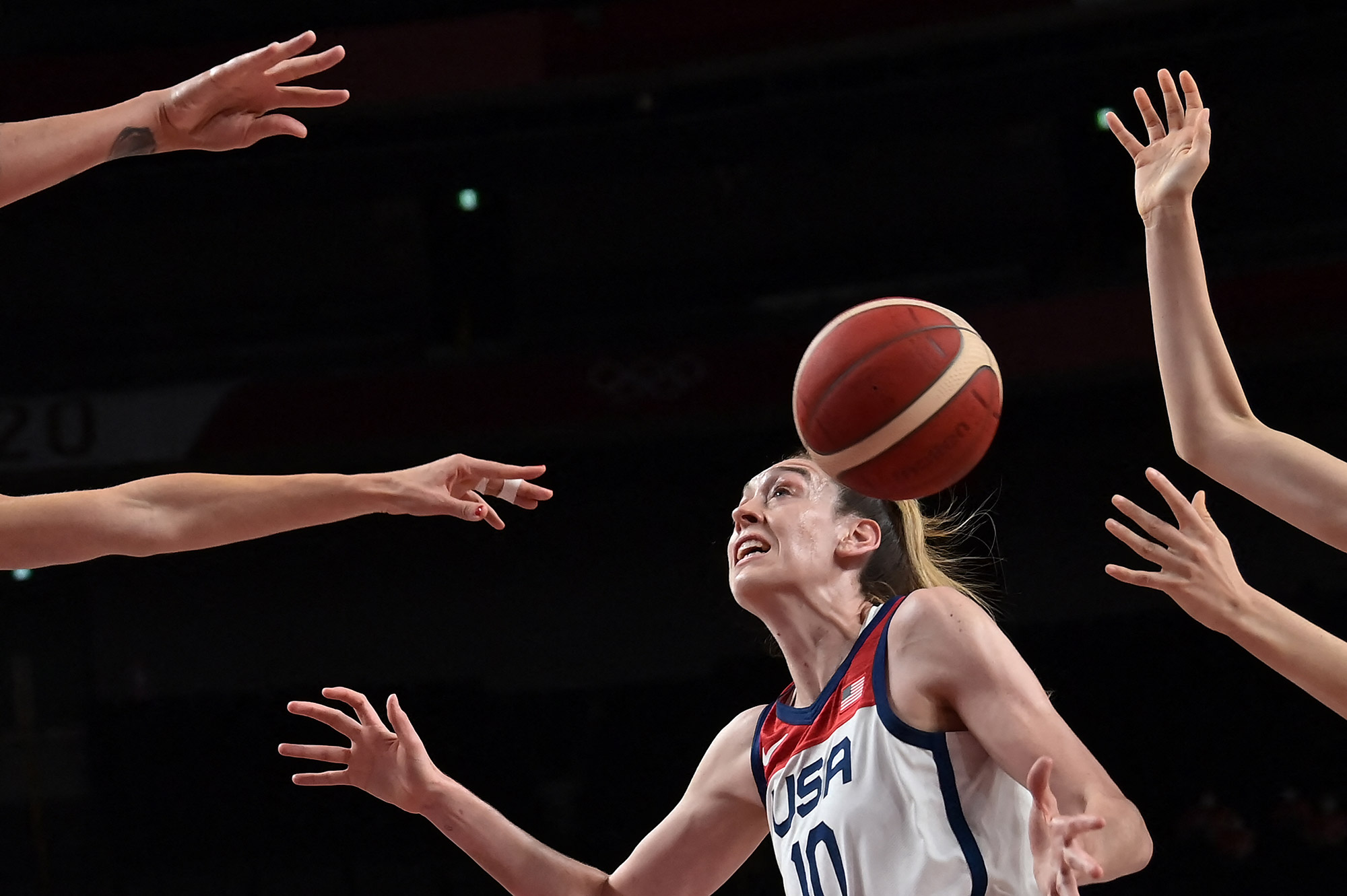 The United States' Breanna Stewart plays in a basketball semifinal against Serbia on Friday.