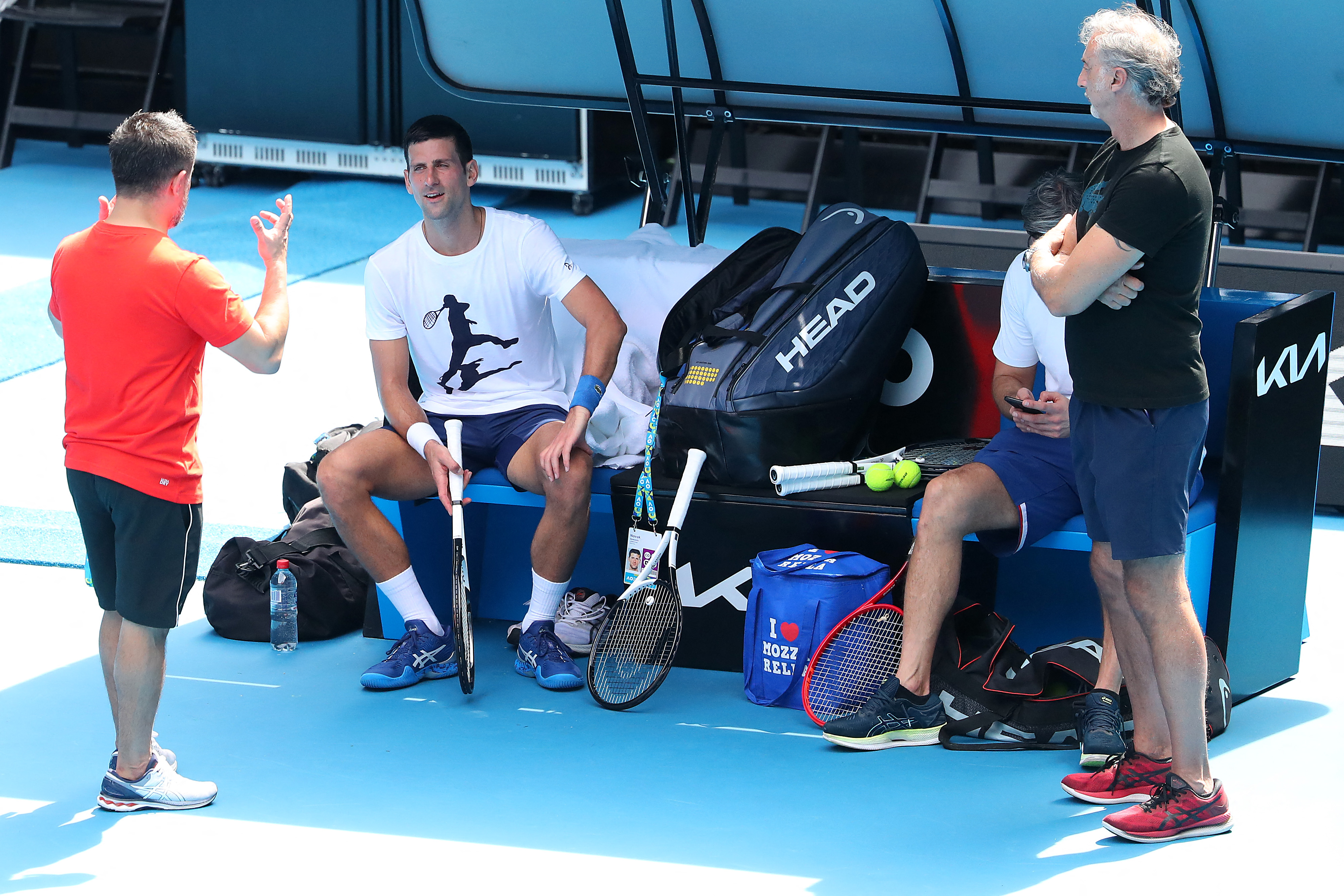 Serbia's Novak Djokovic trains in Melbourne ahead of the Australian Open tennis tournament on Tuesday.
