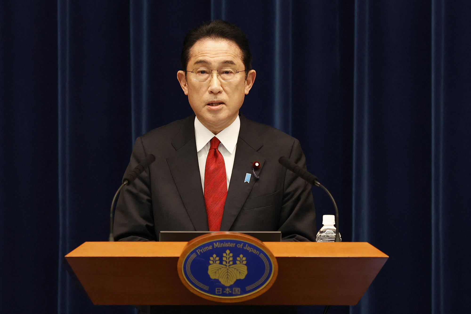 Japan's Prime Minister Fumio Kishida speaks during a press conference in Tokyo, Japan, on April 8.