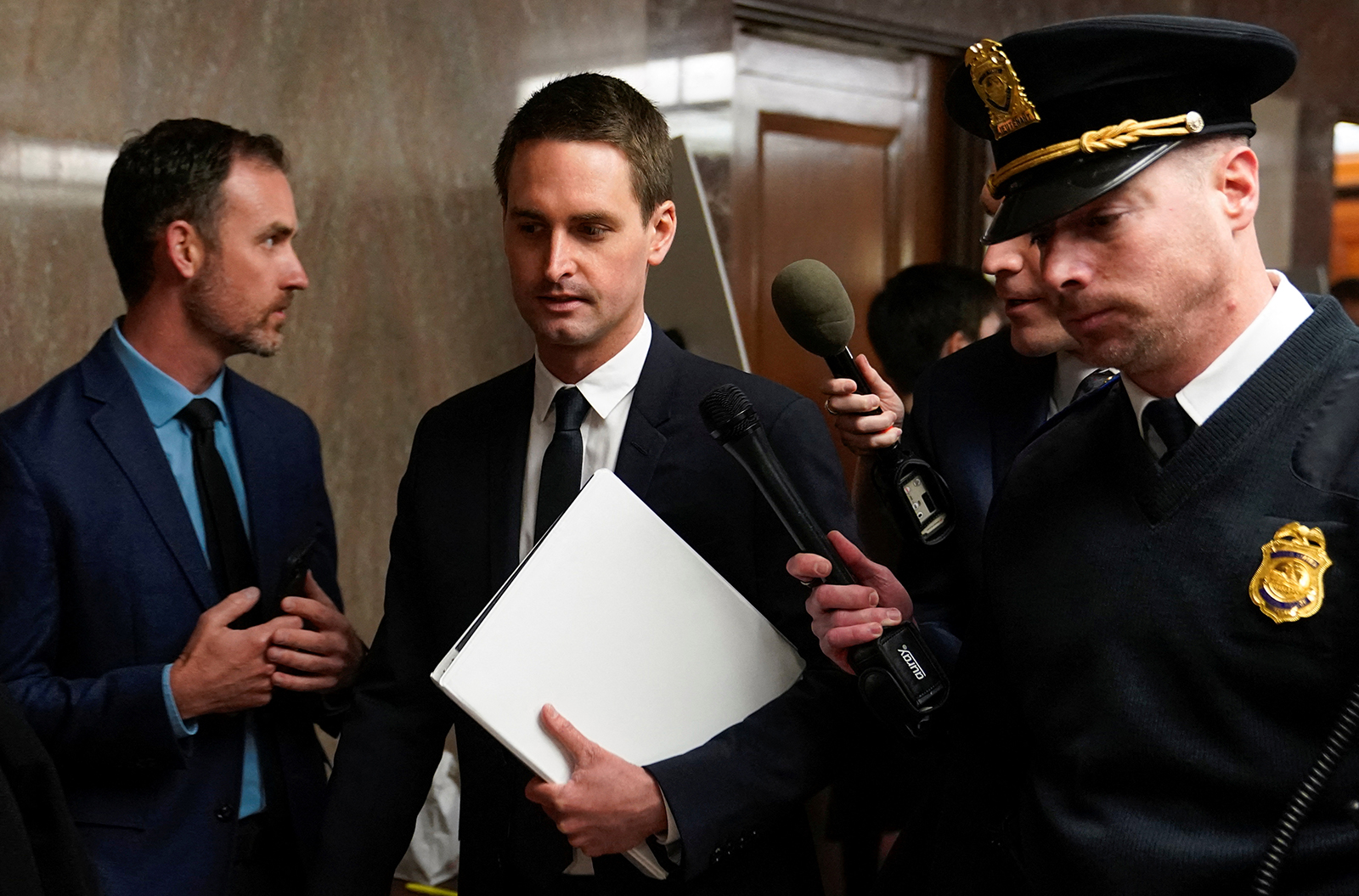 Co-founder and CEO of Snap Inc. Evan Spiegel attends the Senate Judiciary Committee hearing on online child sexual exploitation at the U.S. Capitol, in Washington, on January 31.