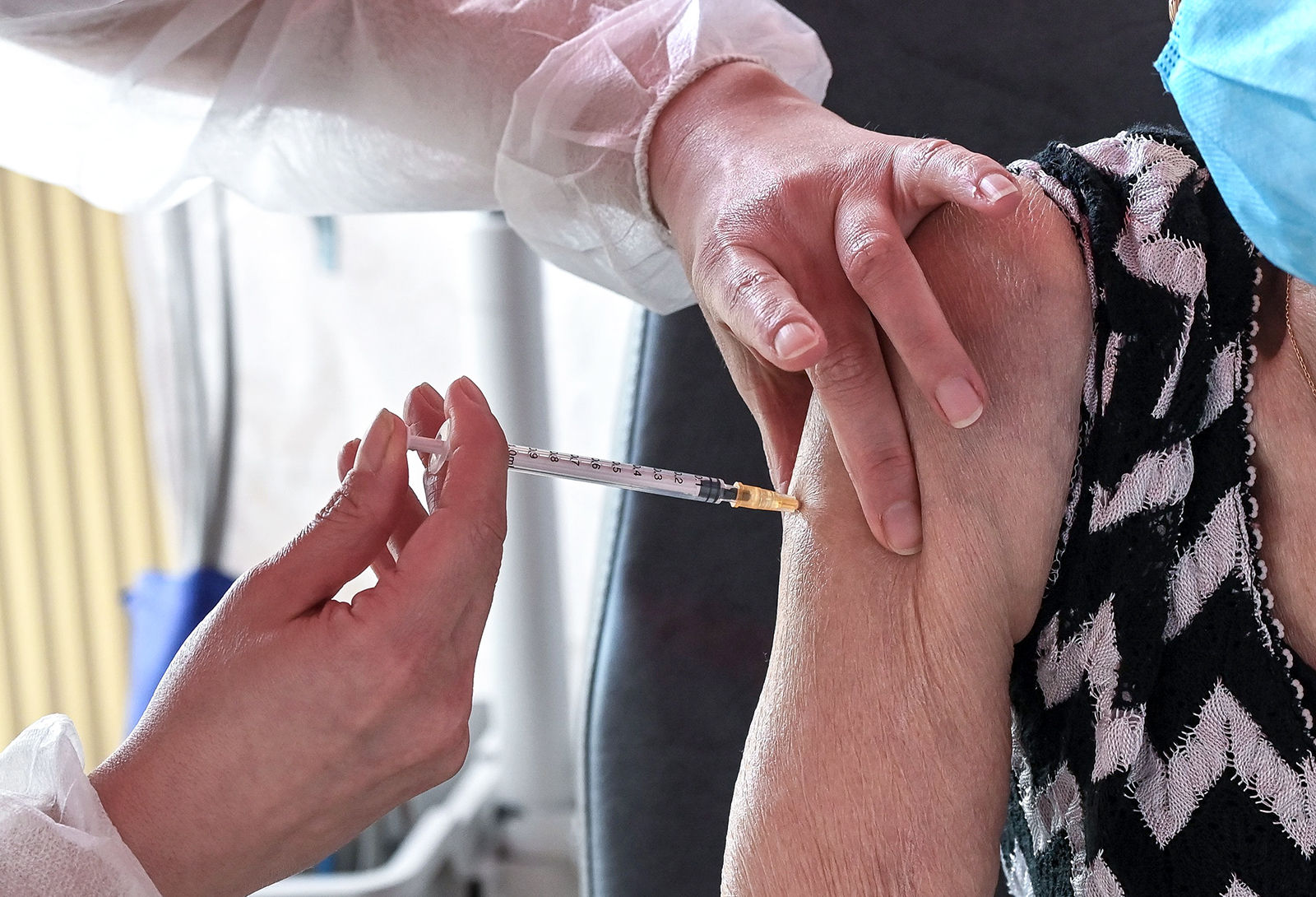 A nurse administers the Covid-19 vaccine to an elderly patient at the Dunkirk hospital in France, on February 17.