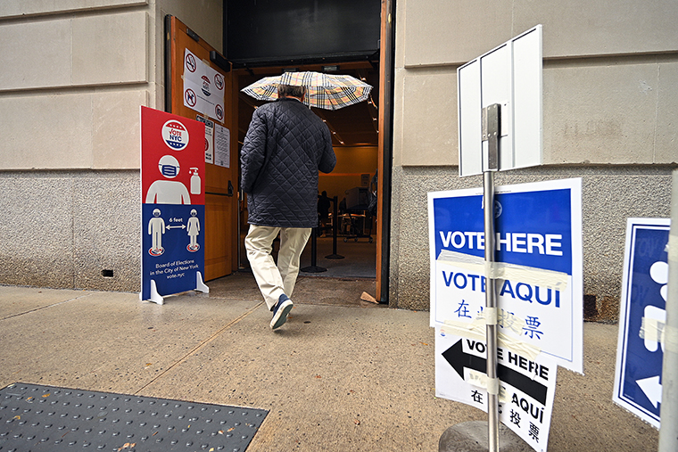A voter arrives at a polling station set up at The Metropolitan Museum of Art on New York’s Primary Election Day on June 22, 2021.