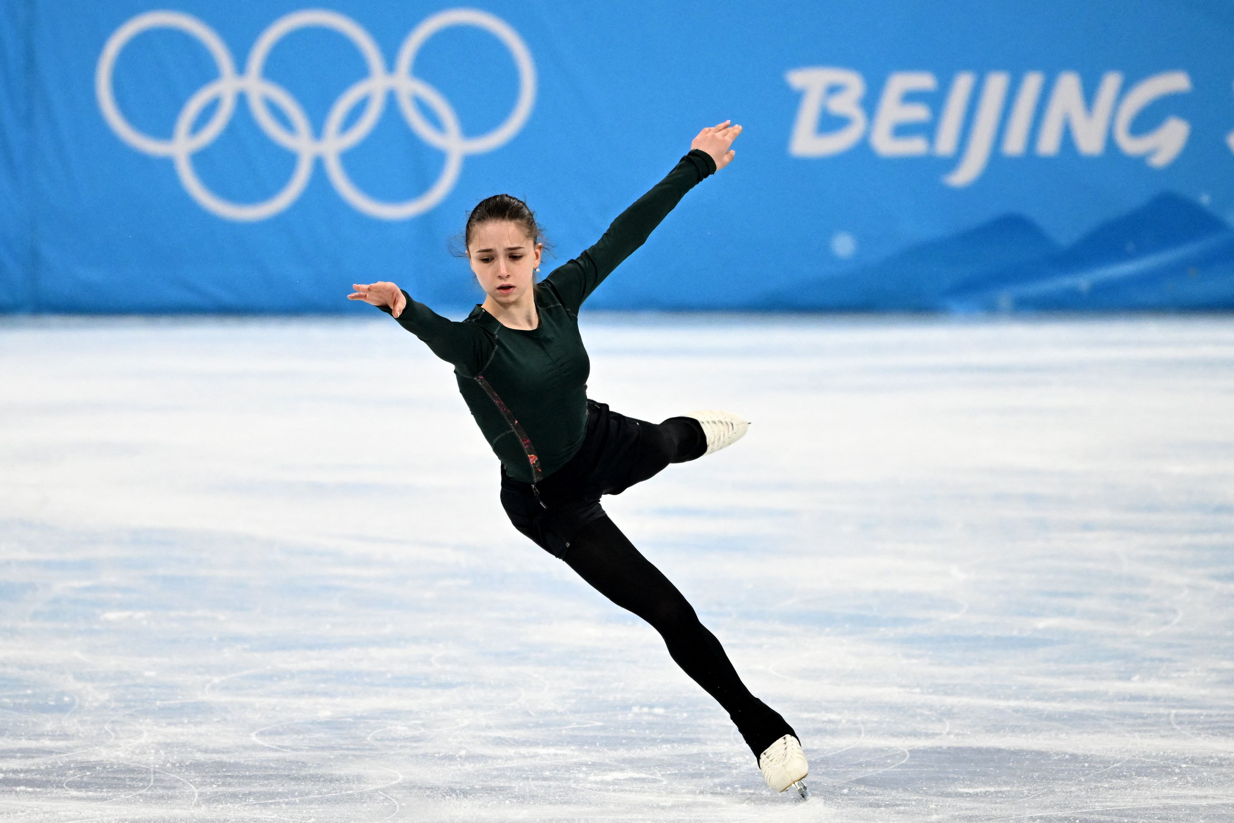 Russia's Kamila Valieva attends a training session on February 11.