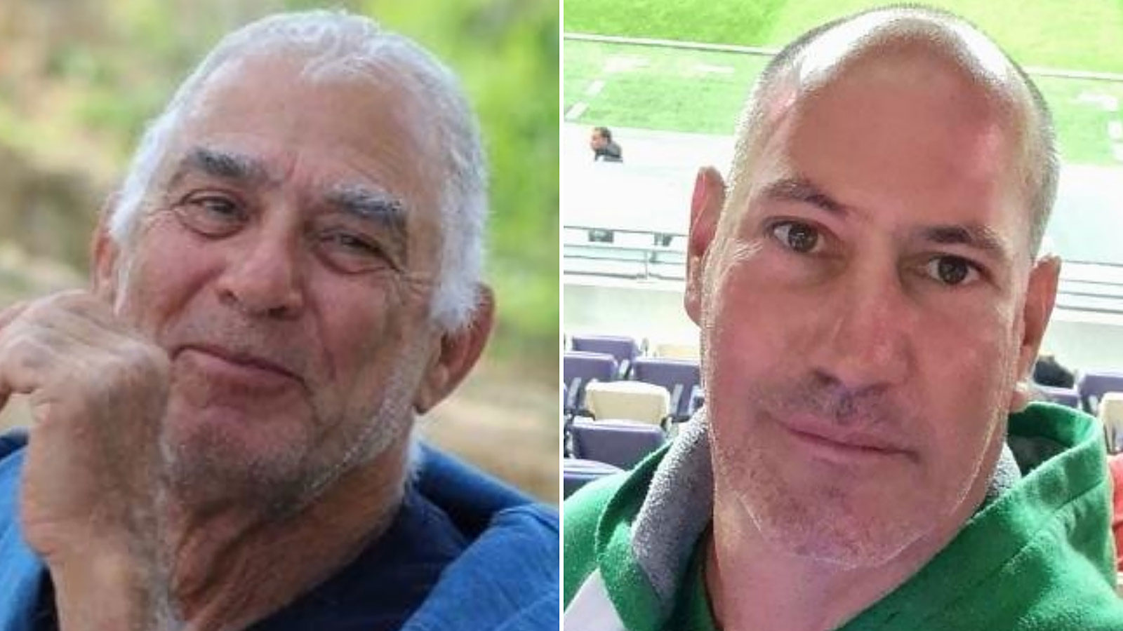 Gadi Moses, 79, and Gadi Katzir, 47, are seen in images taken prior to their kidnapping and released by the Hostages and Missing Families Forum