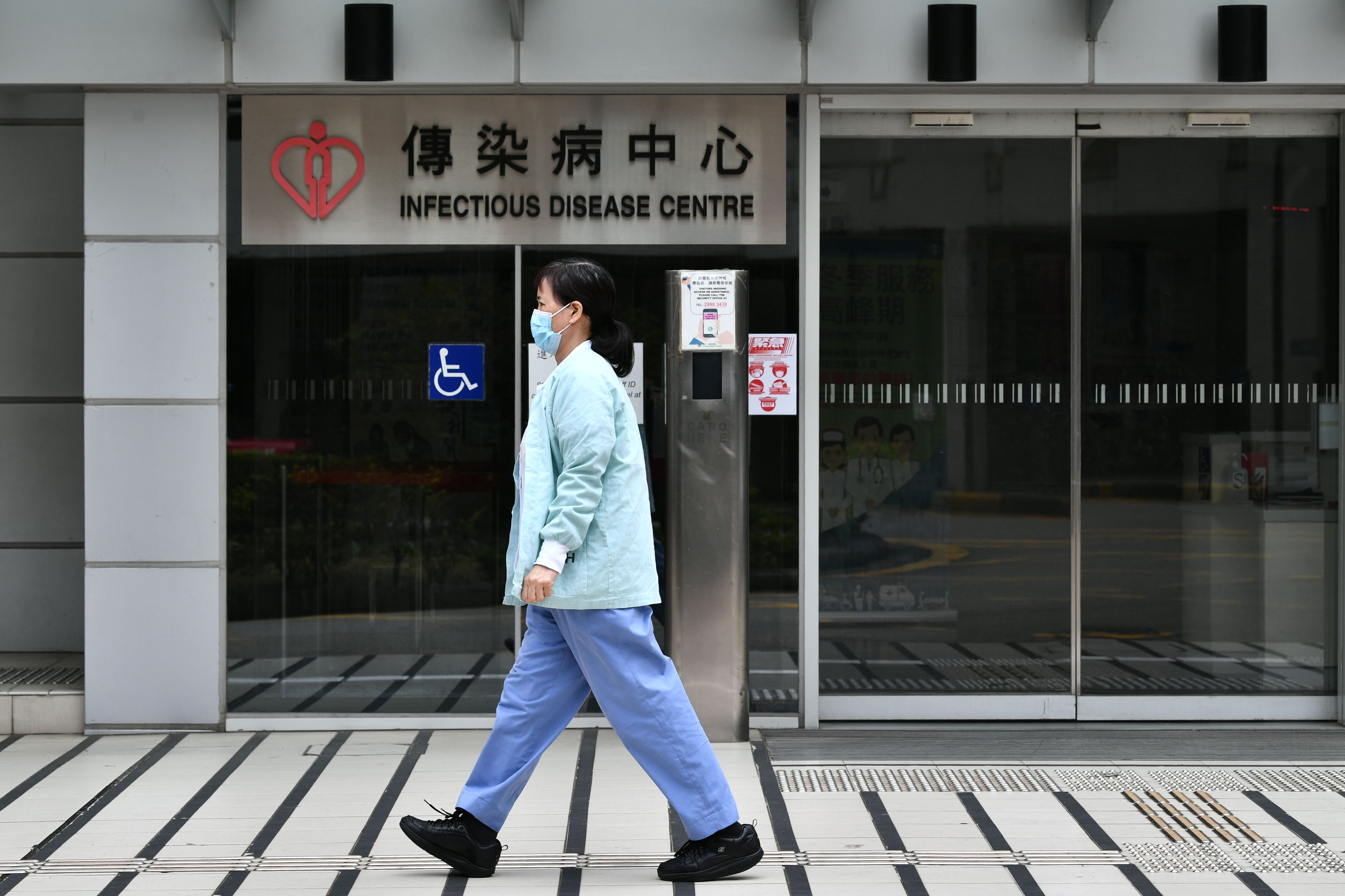 Medical staff outside the Princess Margaret Hospital in Hong Kong on February 4, 2020.