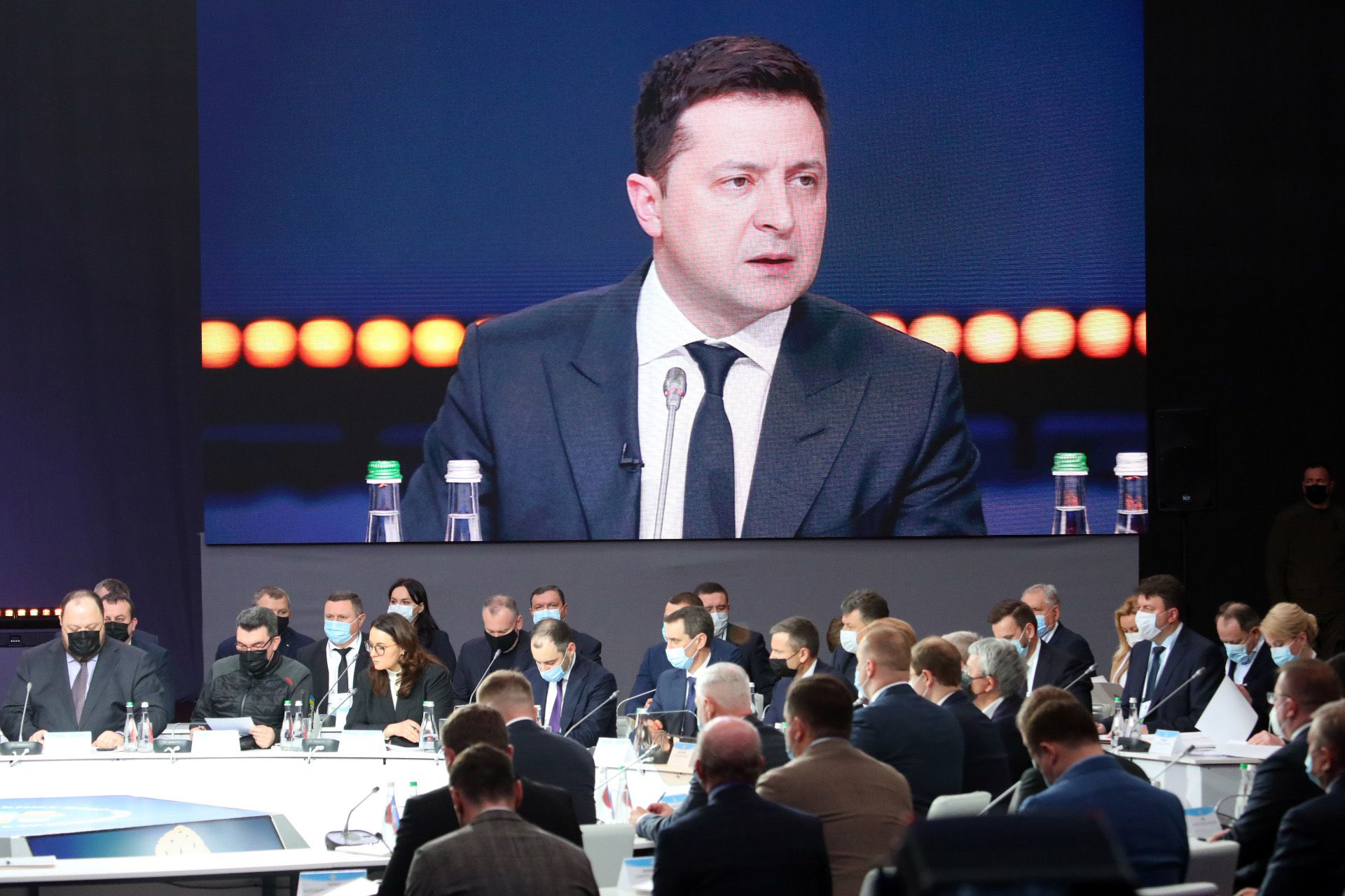 Ukrainian President Volodymyr Zelensky speaks during a meeting in Kharkiv, Ukraine, on February 11. 