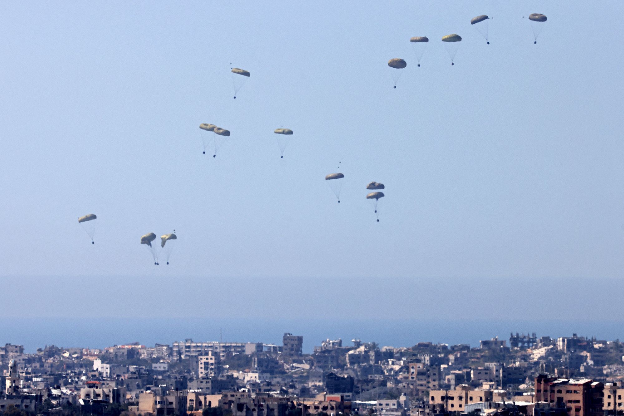Humanitarian aid is airdropped over Gaza on March 12.