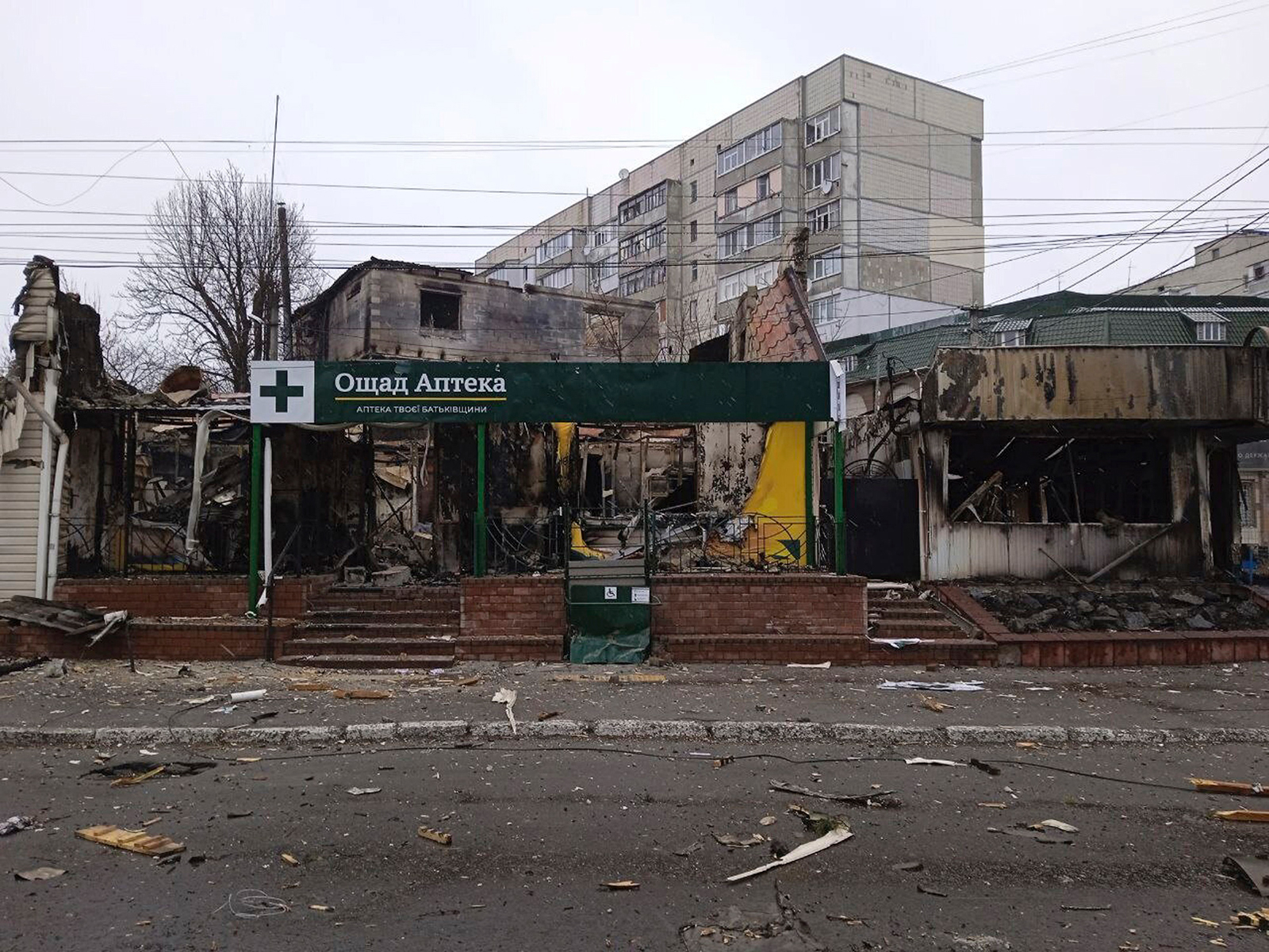 A view of heavy damage in the residential area of Borodyanka, on the outskirts of Kyiv, Ukraine, on Thursday, March 3.