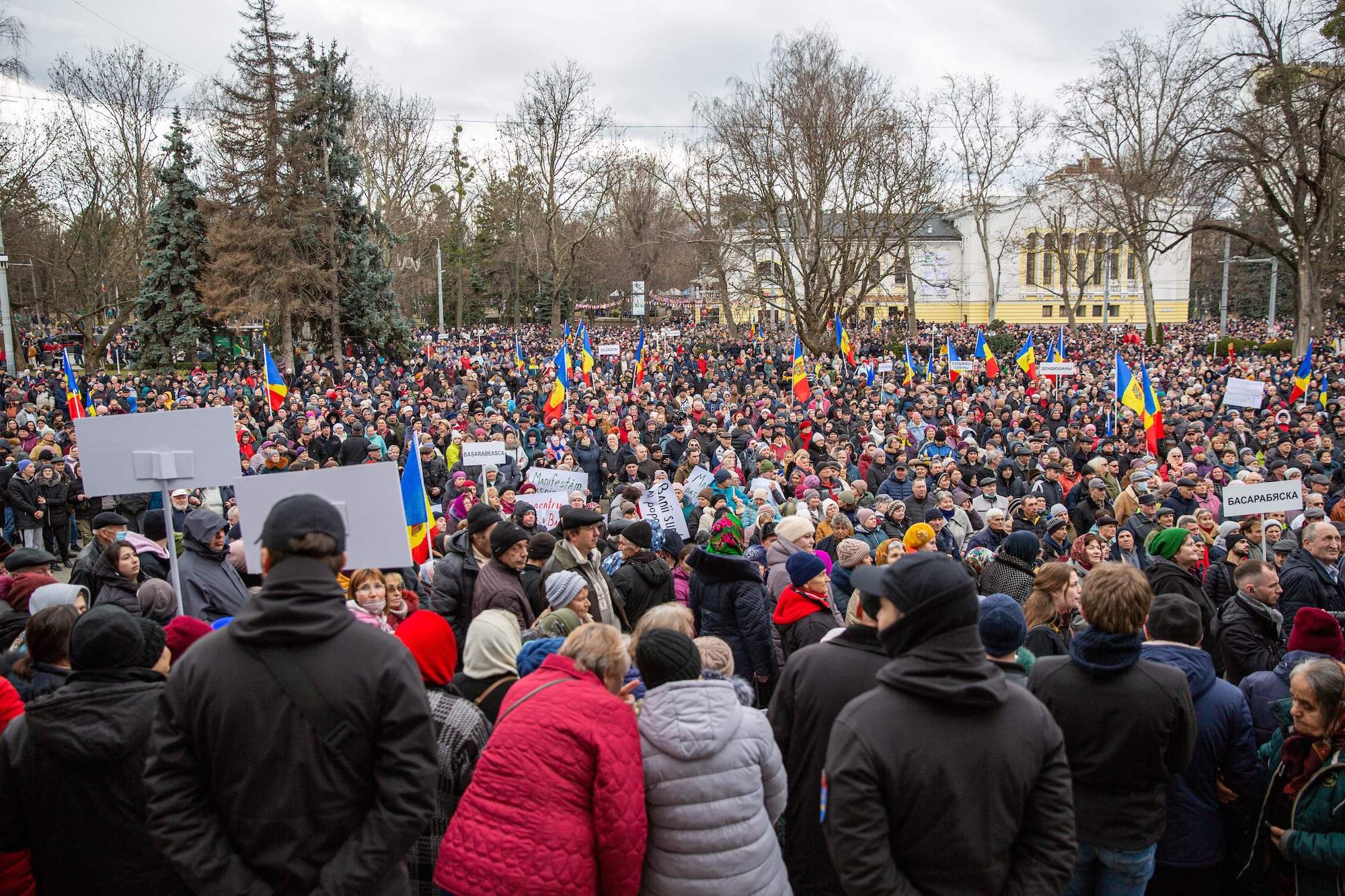 People take part in a protest against the Moldovan Government in the capital of Chisinau on February 19.