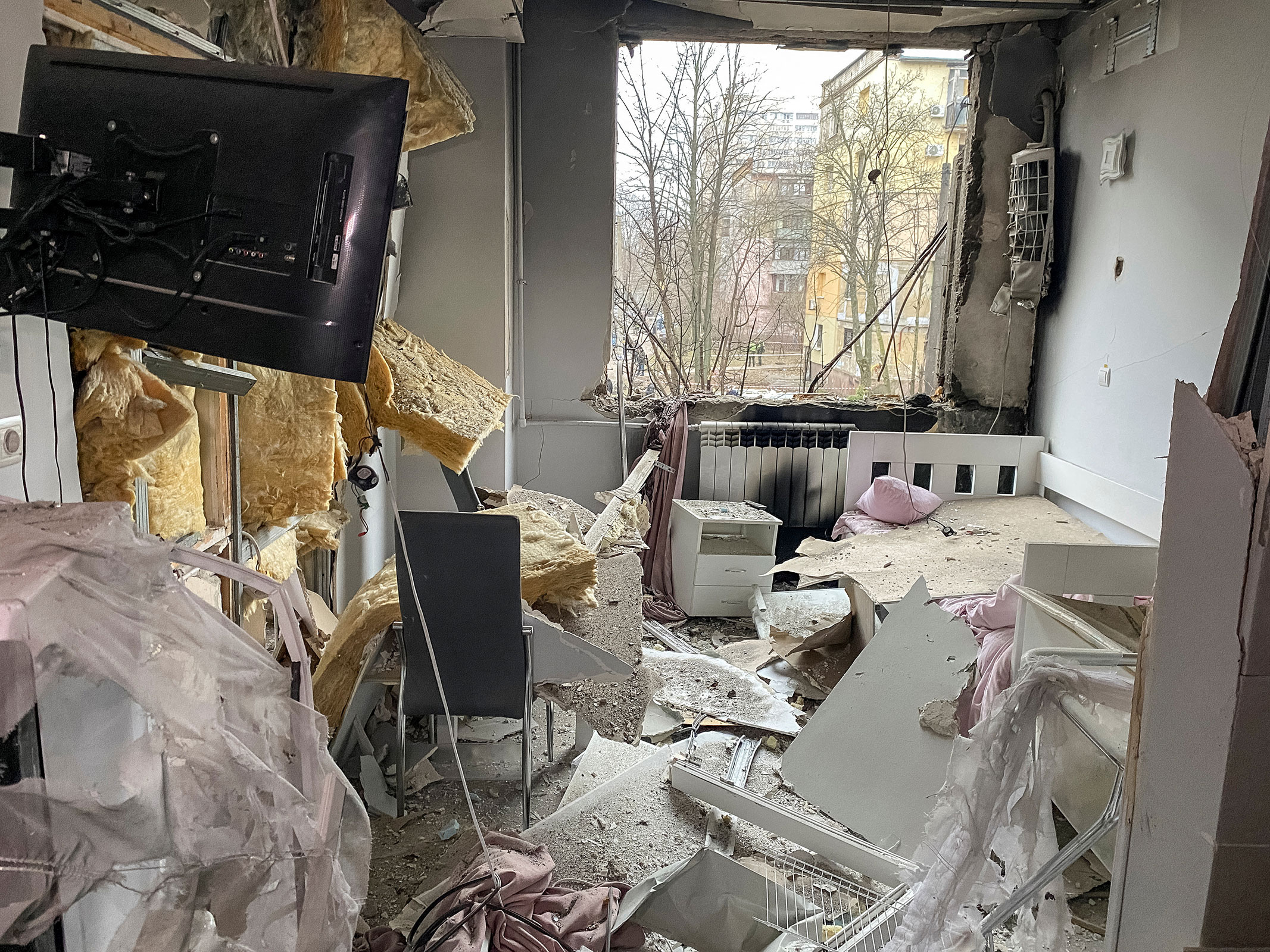 A view shows a maternity hospital ward damaged during a Russian missile strike in Dnipro, Ukraine, on Friday.