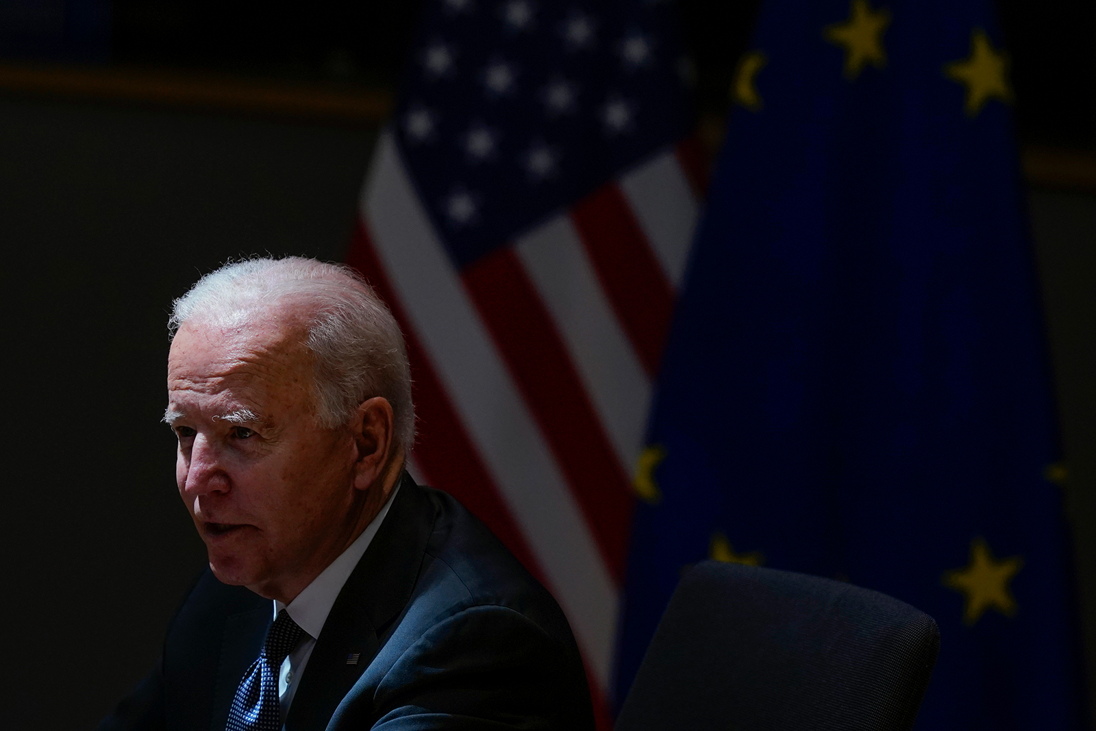 President Joe Biden speaks during the United States-European Union Summit at the European Council in Brussels, Tuesday, June 15.