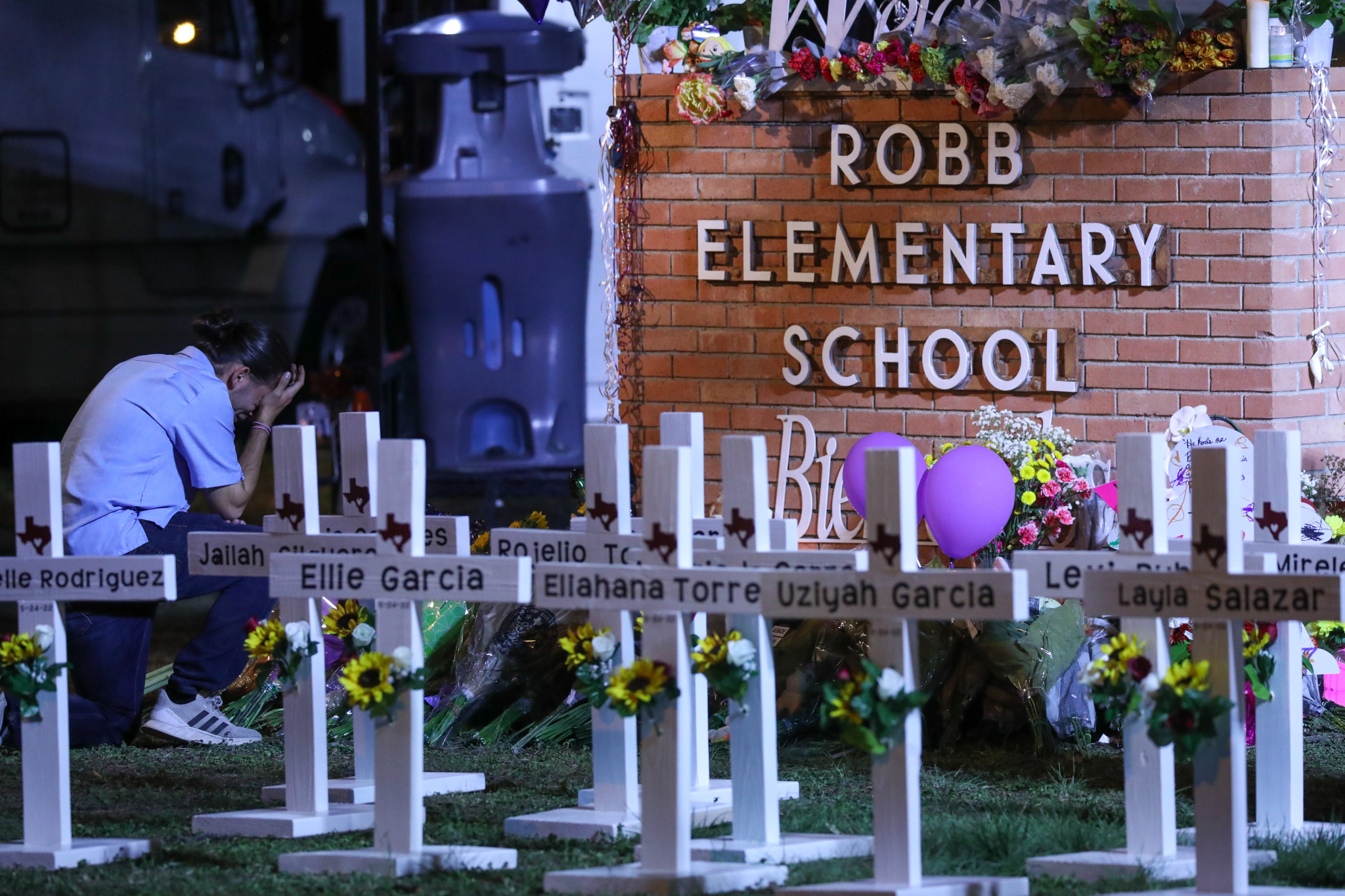 The scene outside Robb Elementary School in Uvalde, Texas, on May 25.