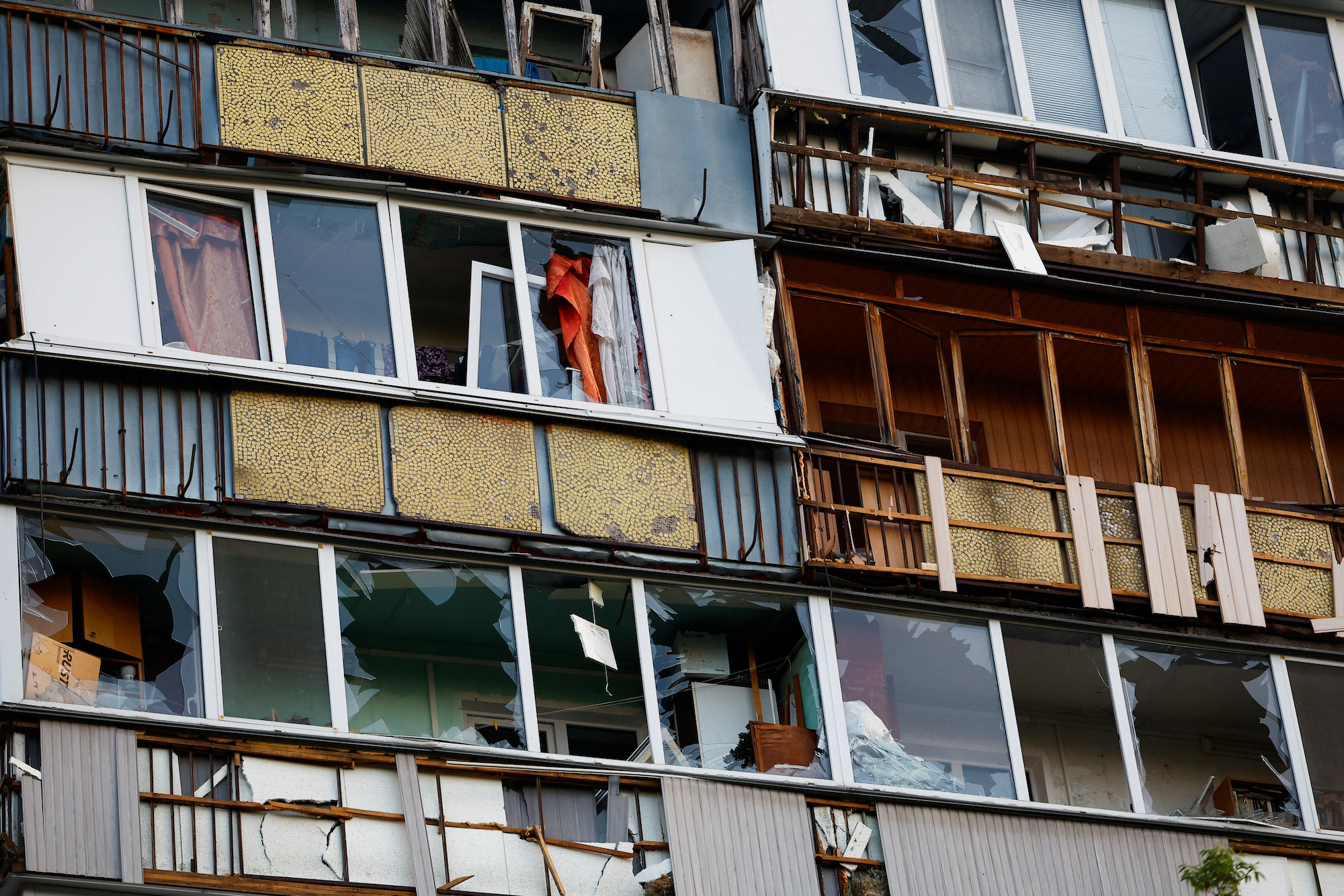 A residential building damaged by a Russian missile strike in Kyiv on Thursday.